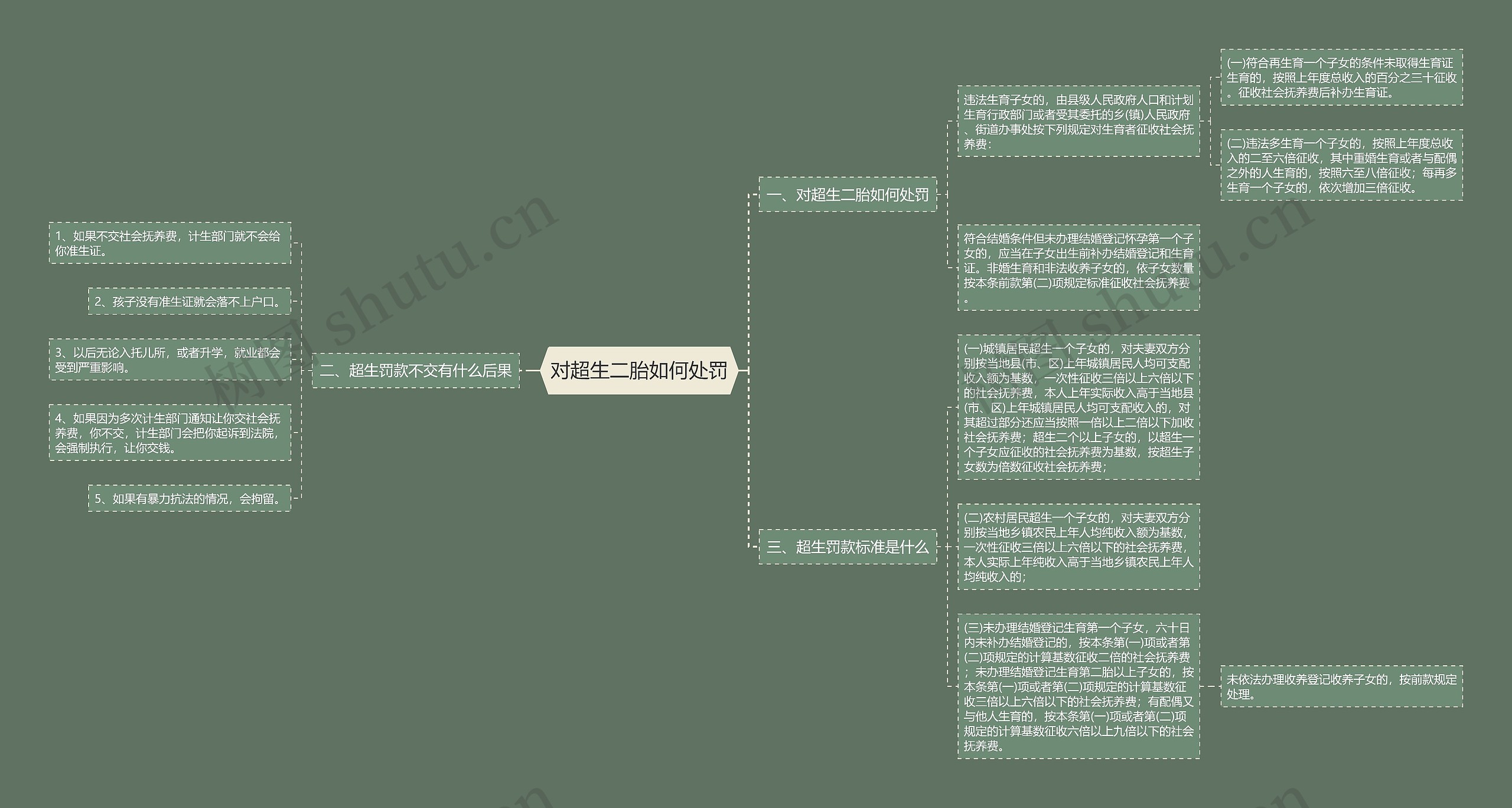 对超生二胎如何处罚思维导图