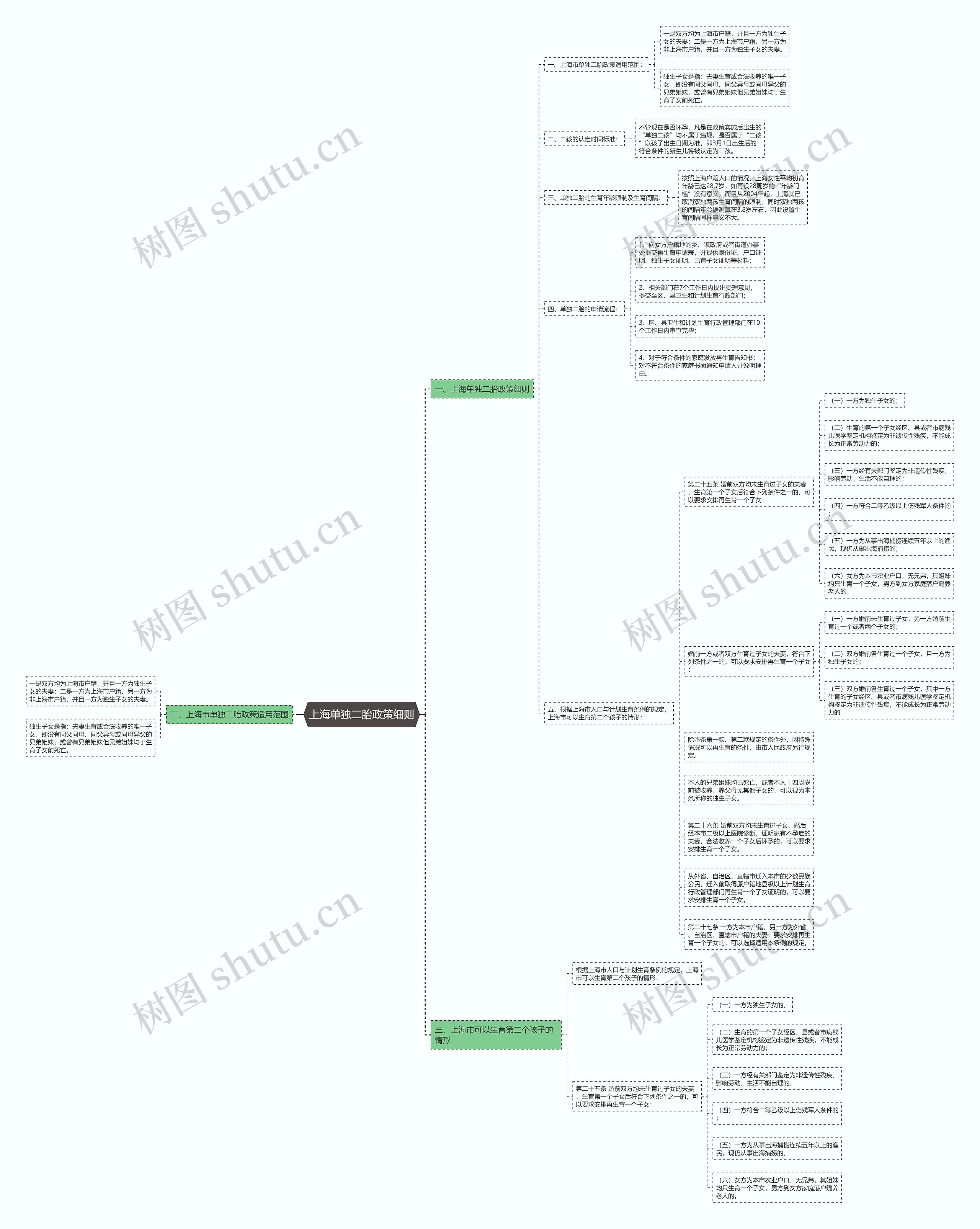 上海单独二胎政策细则思维导图