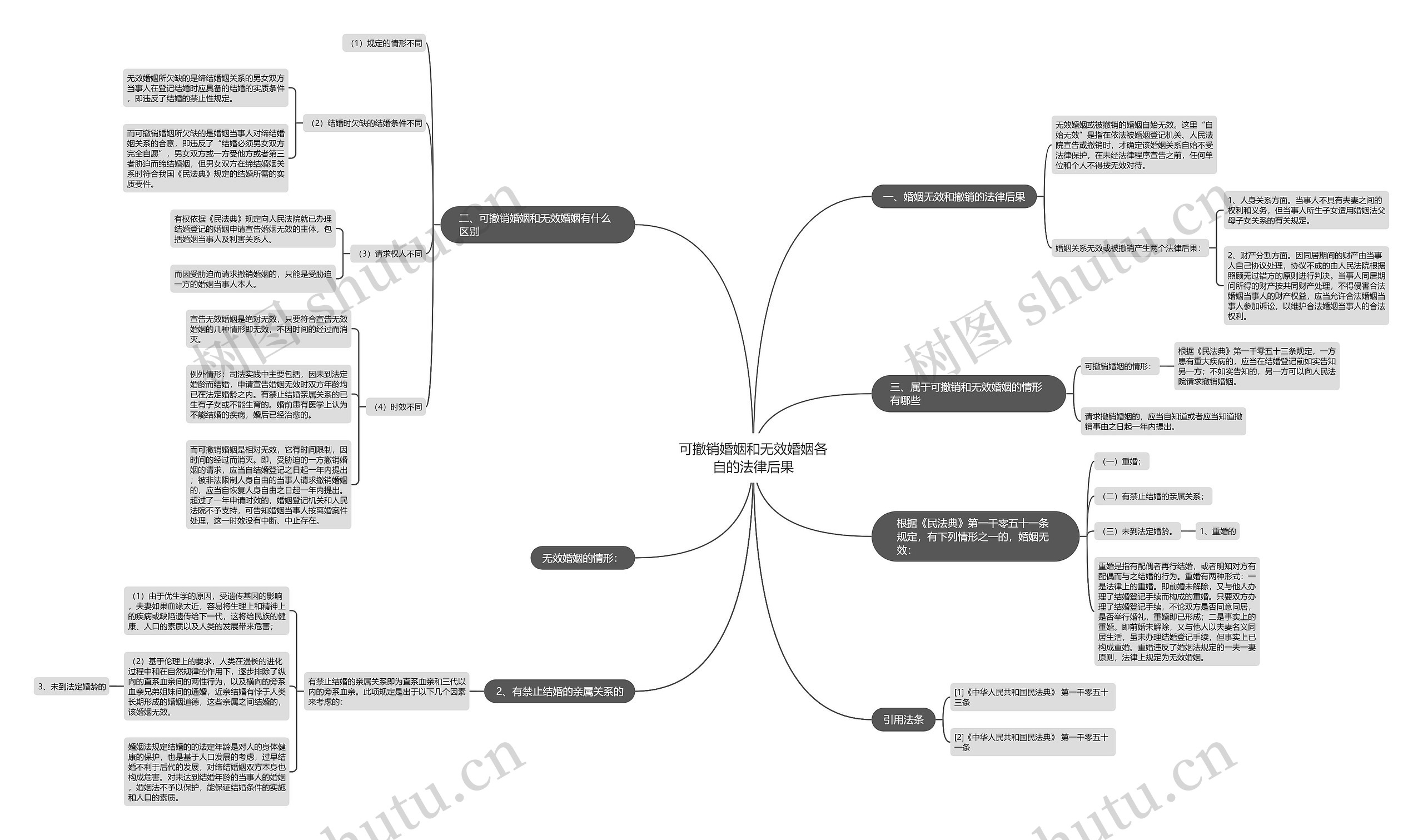 可撤销婚姻和无效婚姻各自的法律后果思维导图