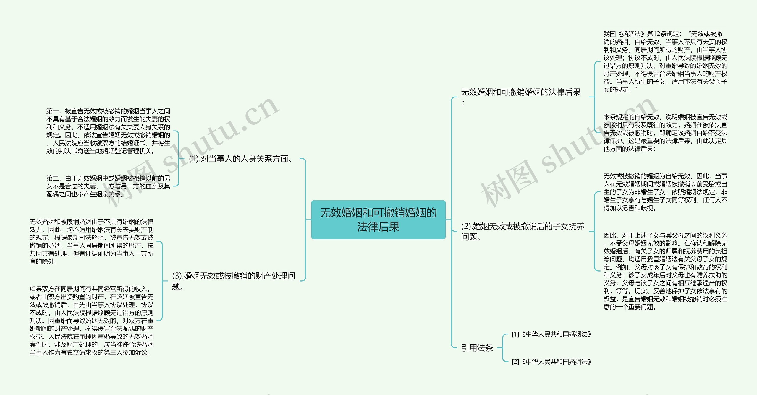 无效婚姻和可撤销婚姻的法律后果思维导图