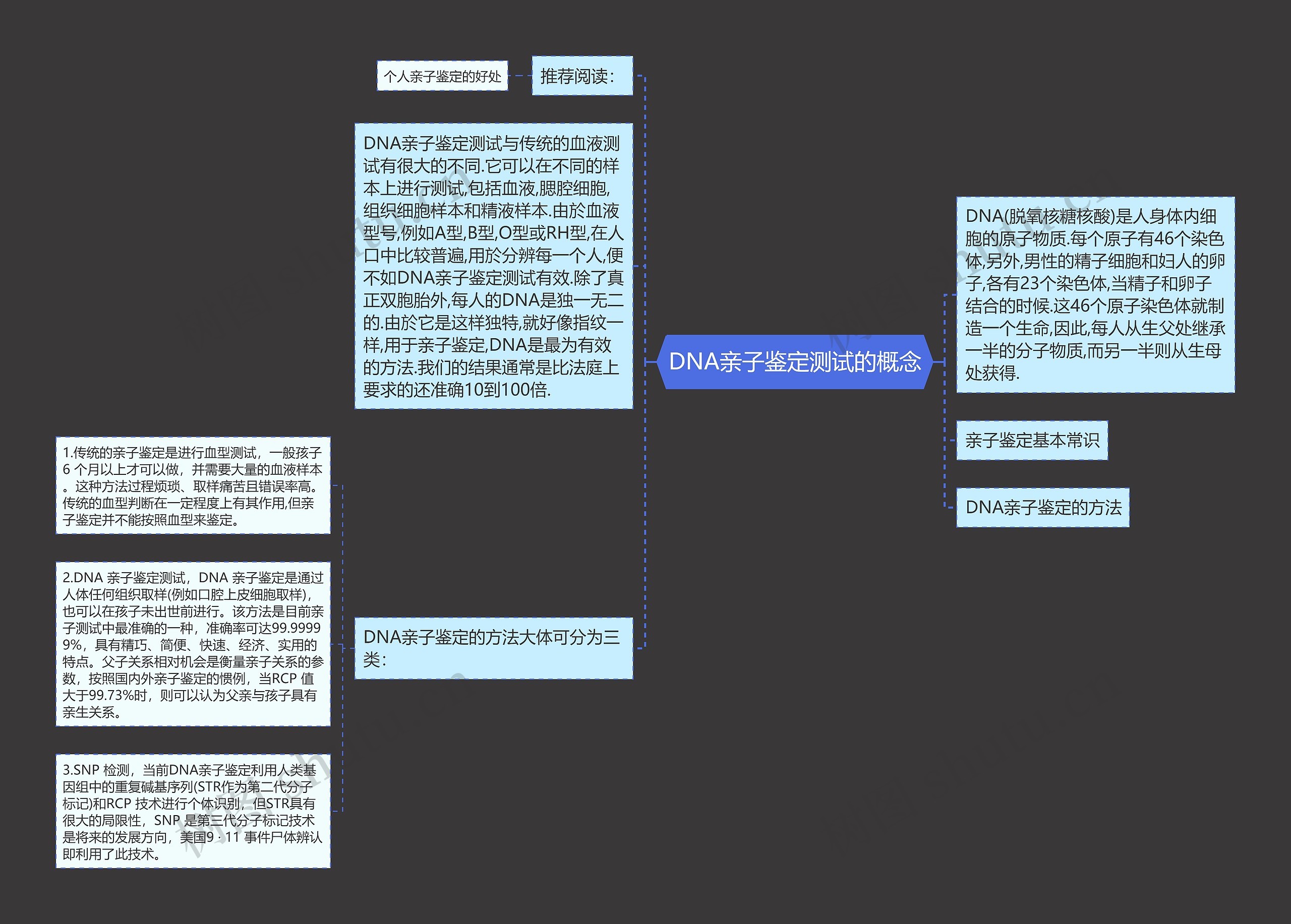 DNA亲子鉴定测试的概念思维导图