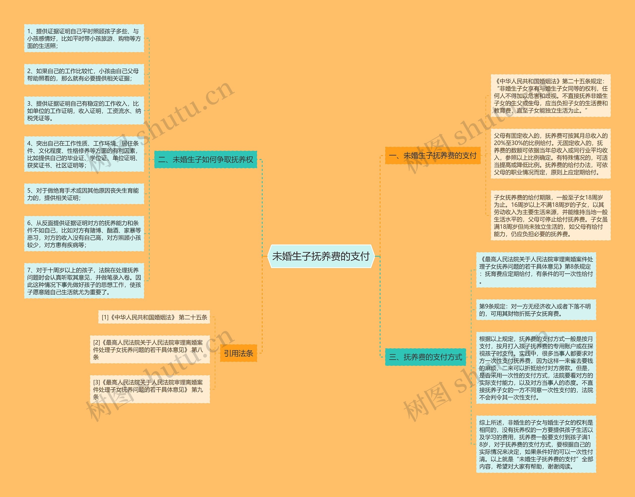 未婚生子抚养费的支付思维导图