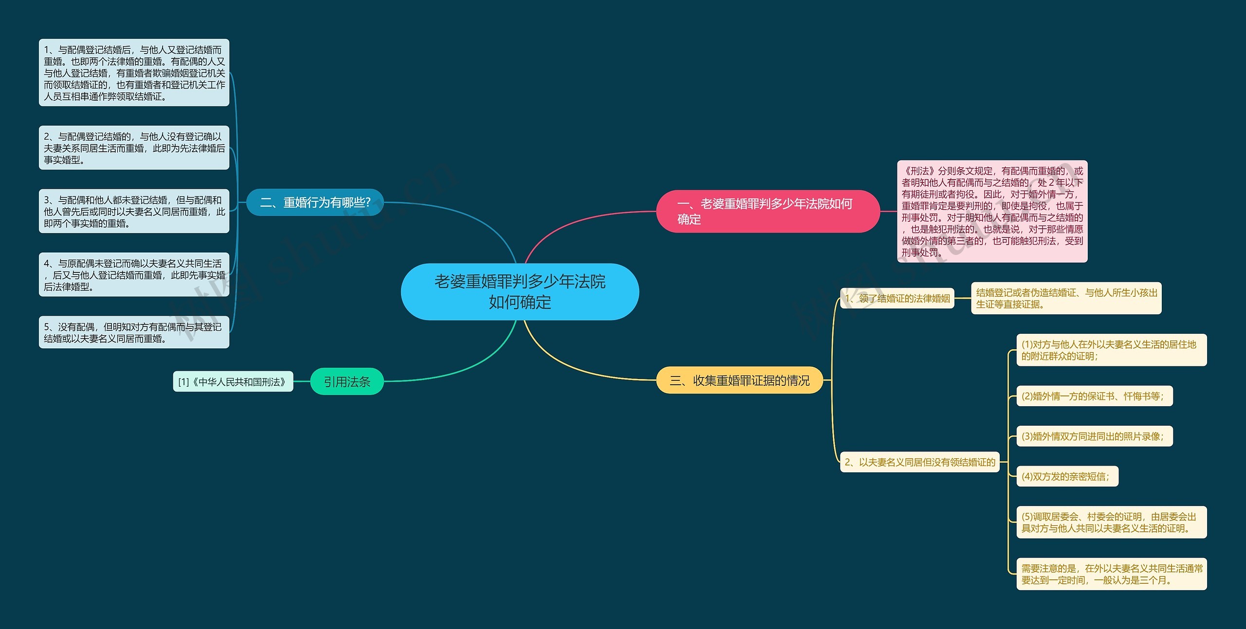 老婆重婚罪判多少年法院如何确定思维导图
