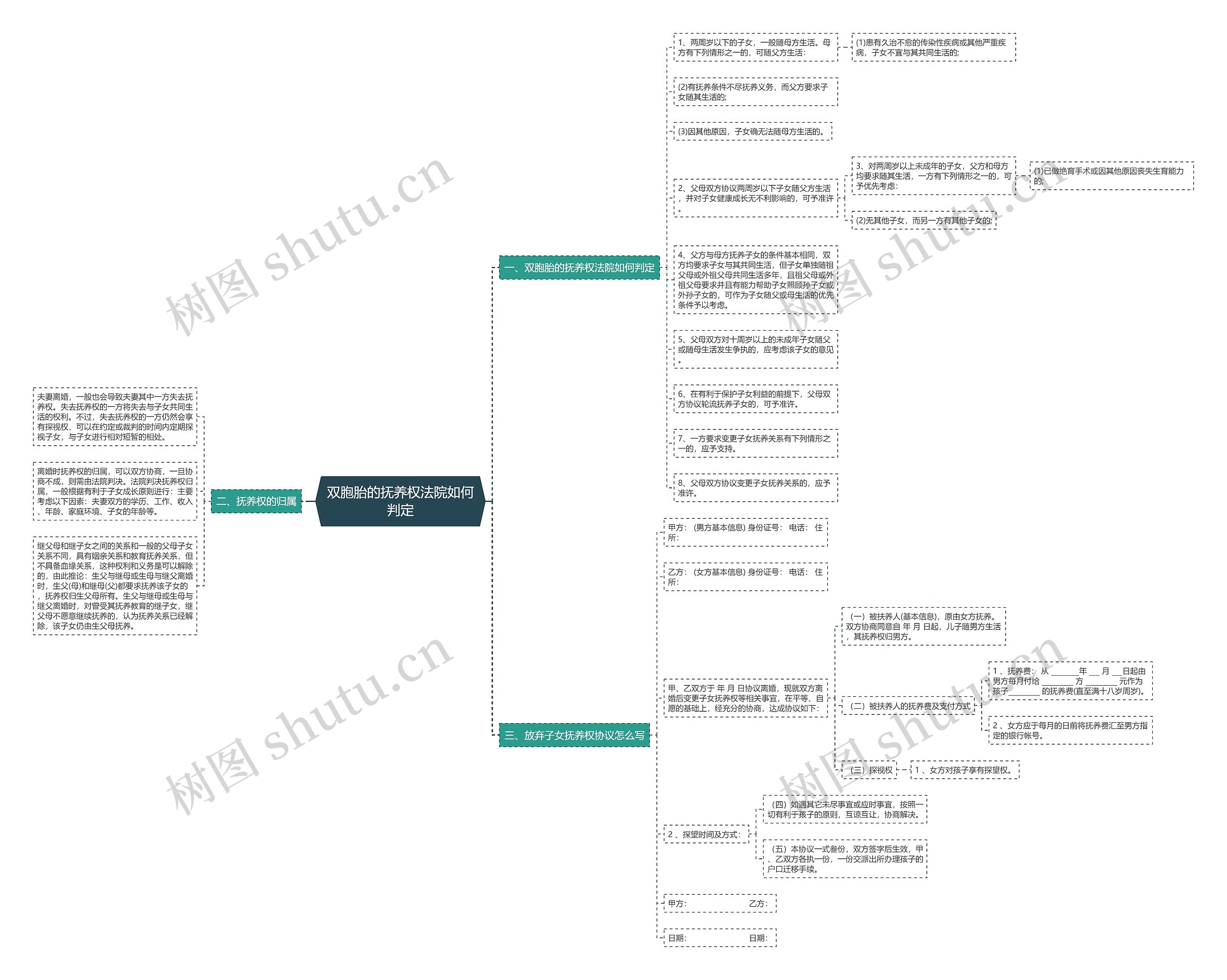 双胞胎的抚养权法院如何判定思维导图