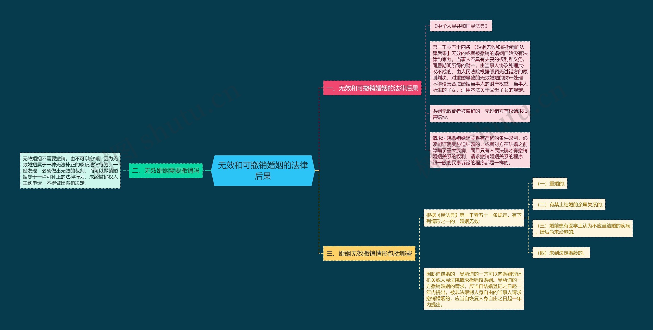 无效和可撤销婚姻的法律后果思维导图