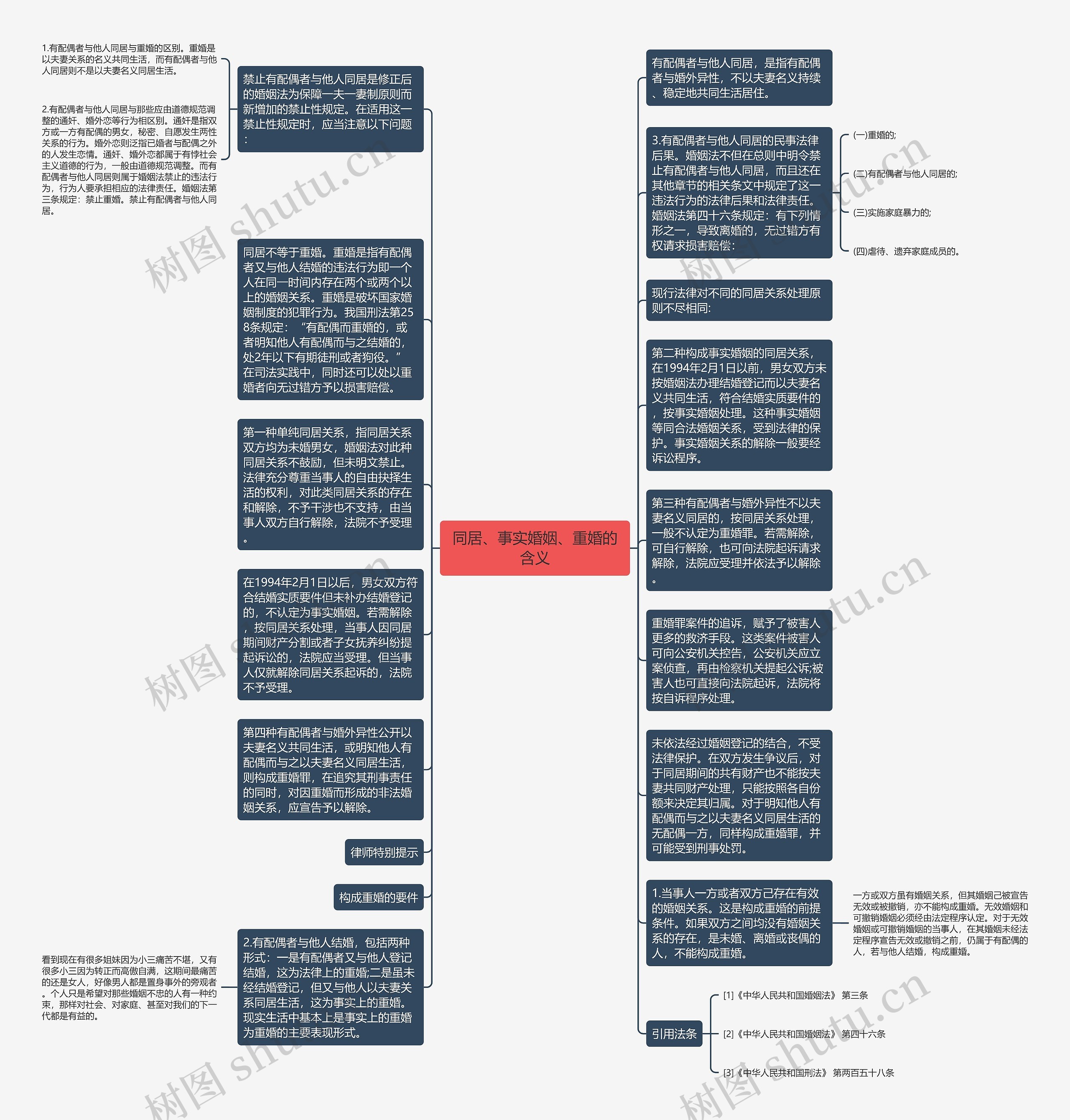 同居、事实婚姻、重婚的含义思维导图