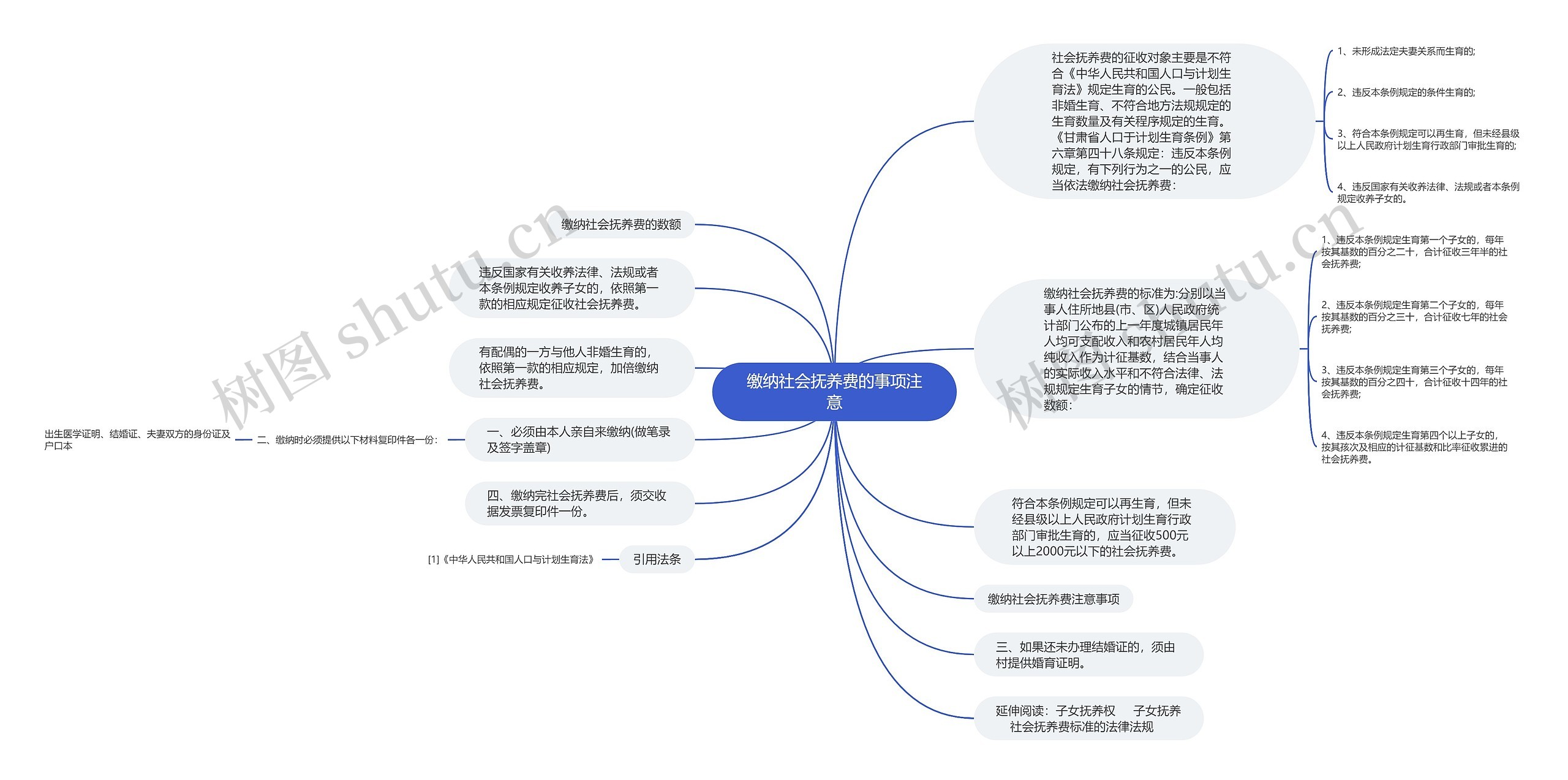 缴纳社会抚养费的事项注意思维导图