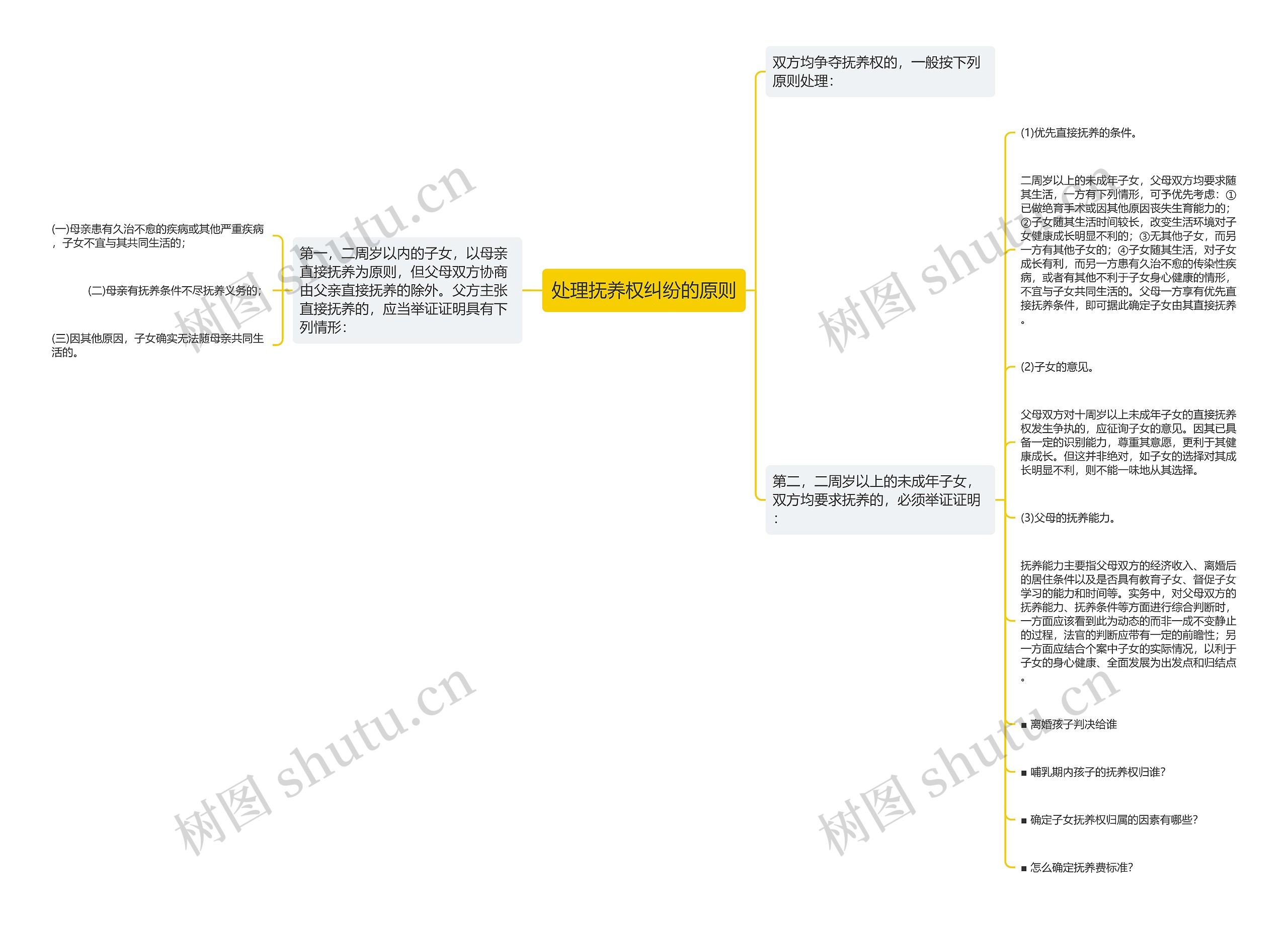 处理抚养权纠纷的原则思维导图