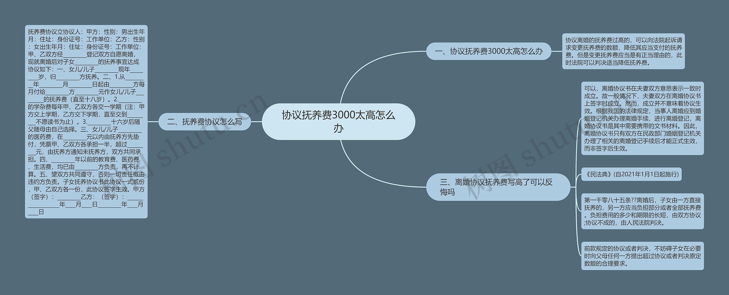 协议抚养费3000太高怎么办思维导图