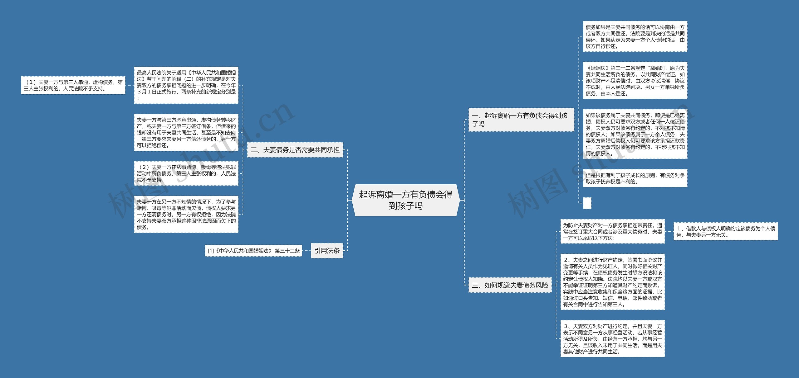 起诉离婚一方有负债会得到孩子吗思维导图