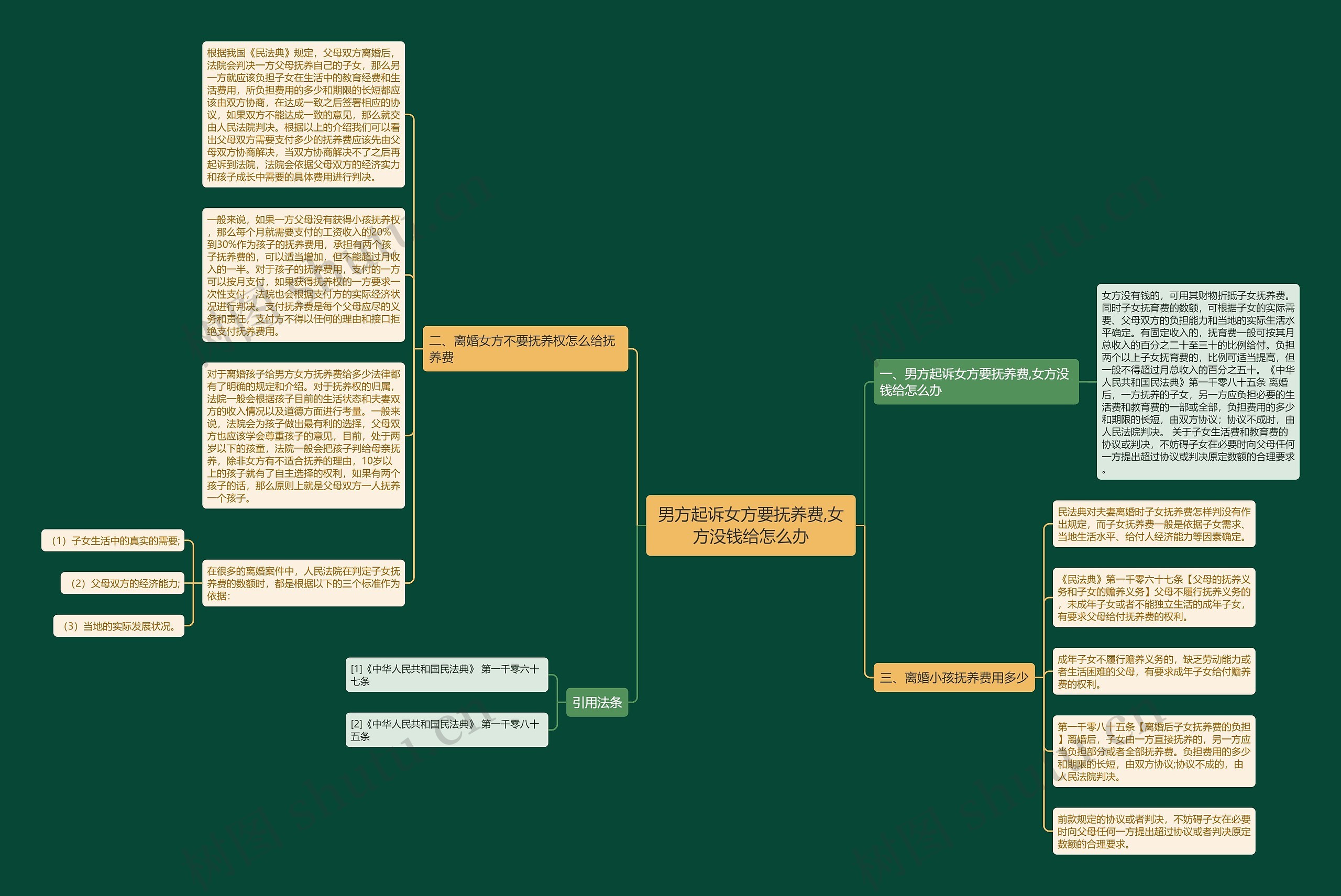 男方起诉女方要抚养费,女方没钱给怎么办思维导图