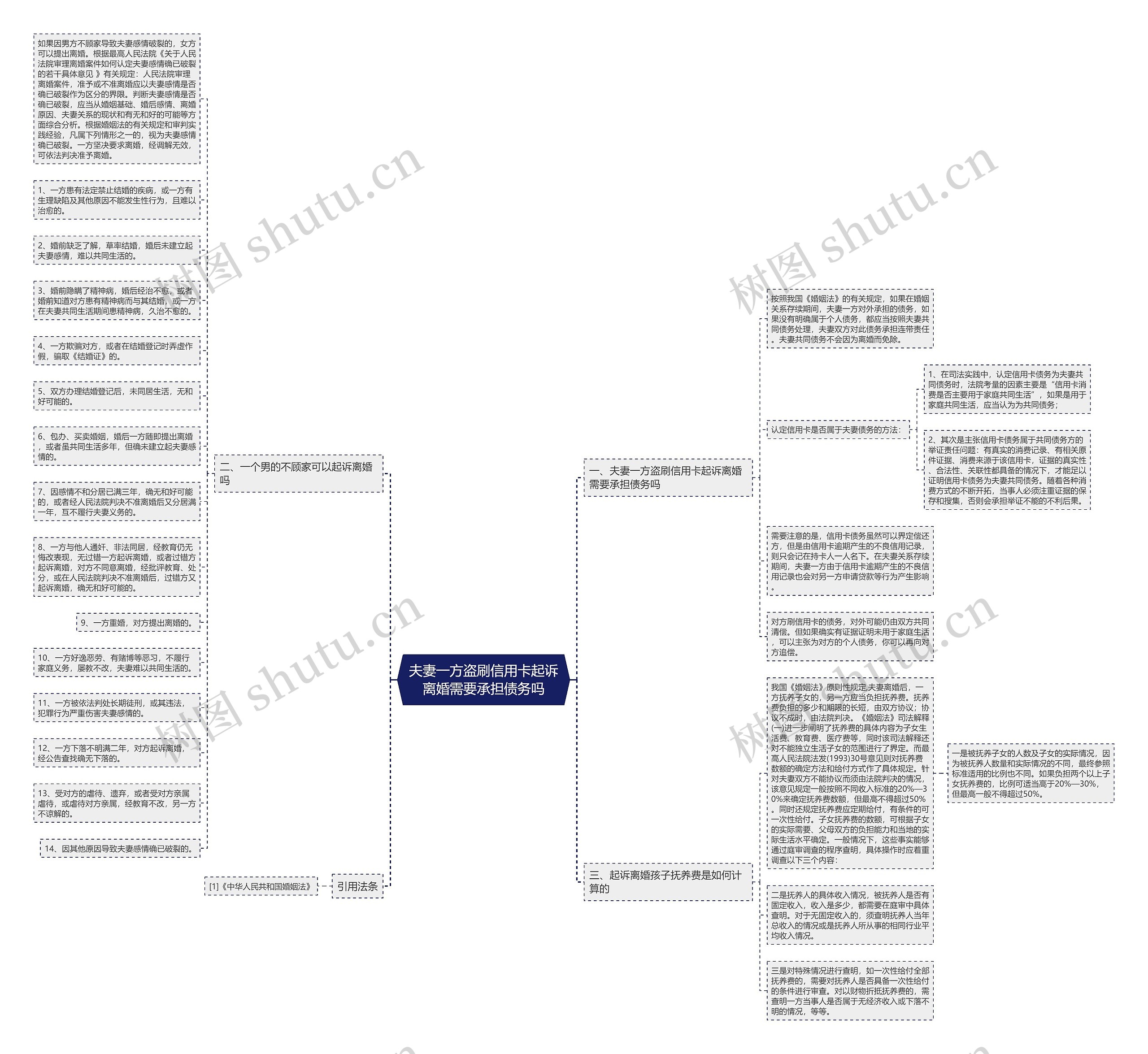 夫妻一方盗刷信用卡起诉离婚需要承担债务吗思维导图