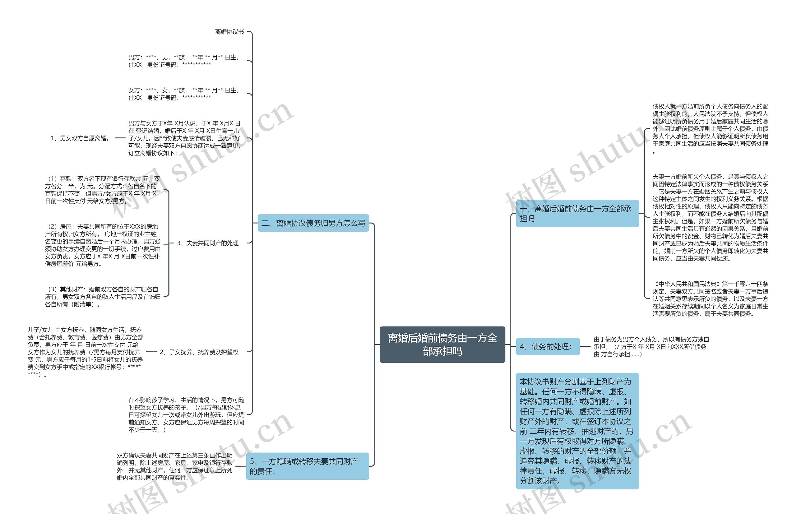 离婚后婚前债务由一方全部承担吗思维导图