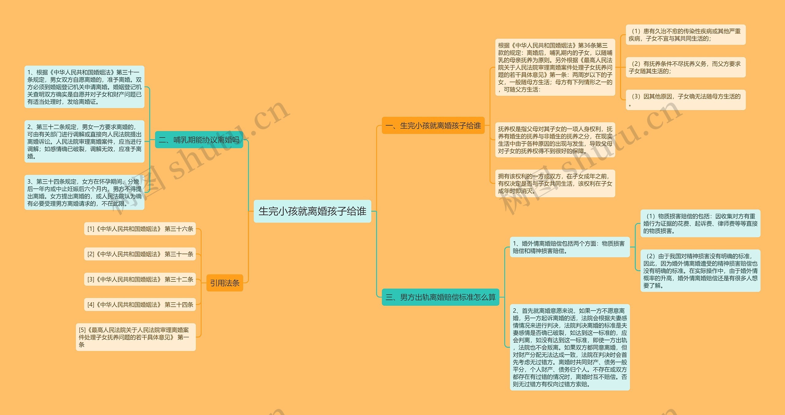 生完小孩就离婚孩子给谁思维导图