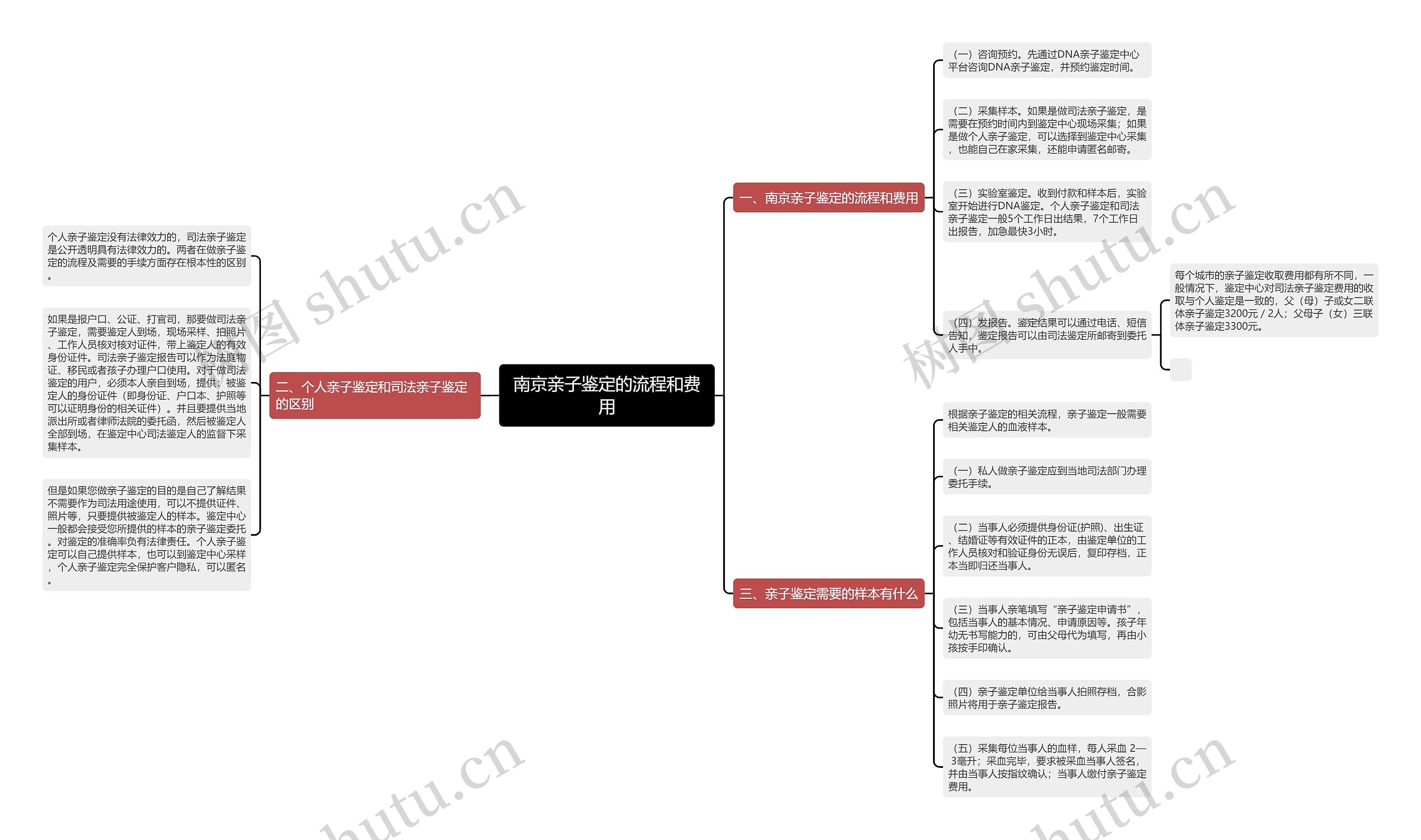 南京亲子鉴定的流程和费用思维导图