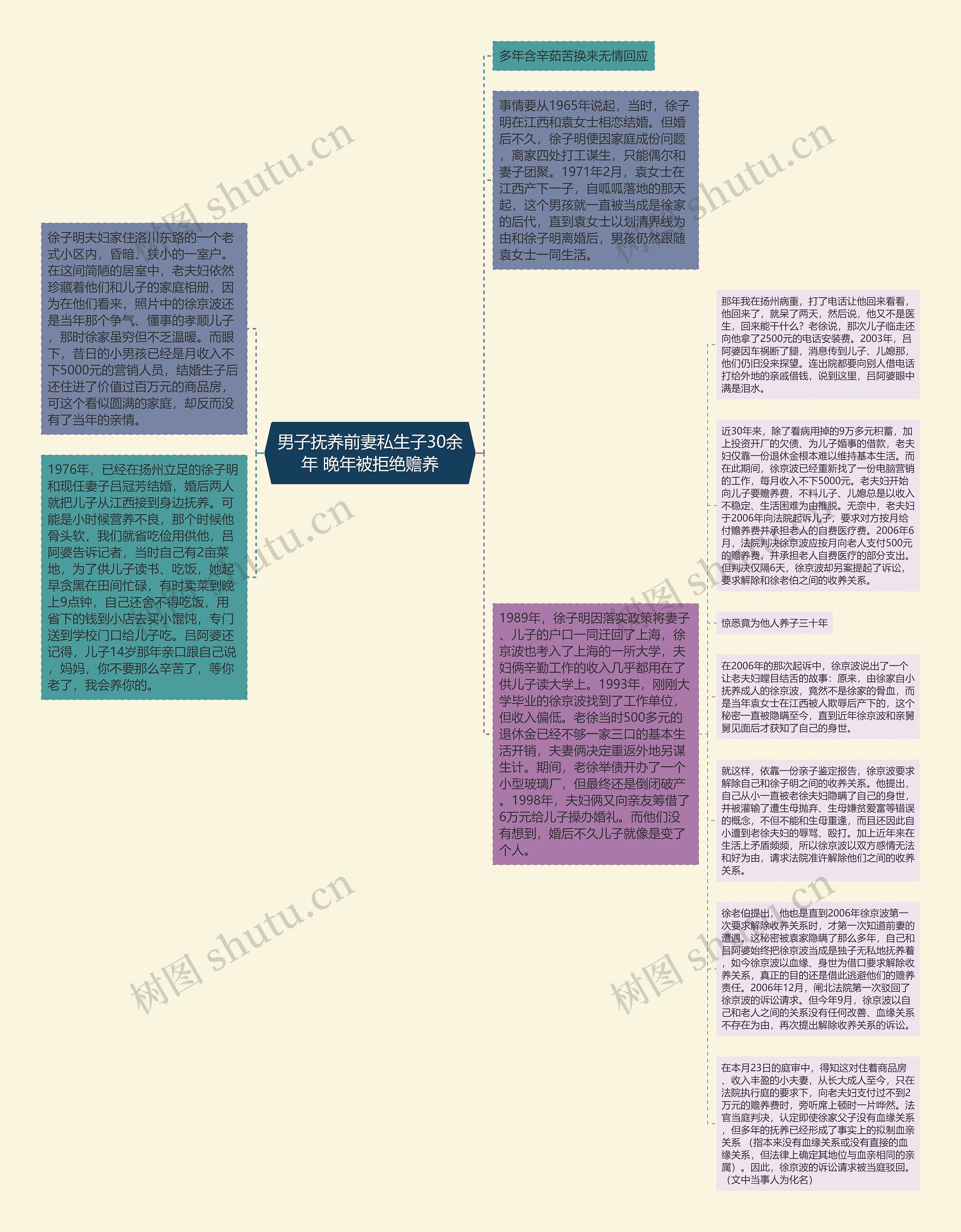 男子抚养前妻私生子30余年 晚年被拒绝赡养思维导图