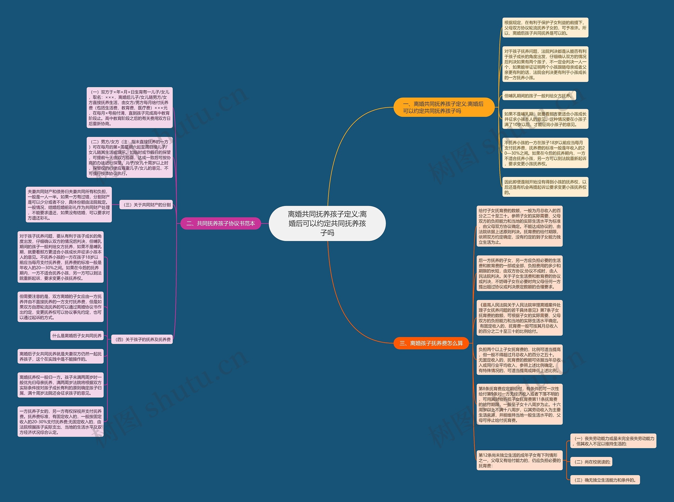离婚共同抚养孩子定义:离婚后可以约定共同抚养孩子吗思维导图