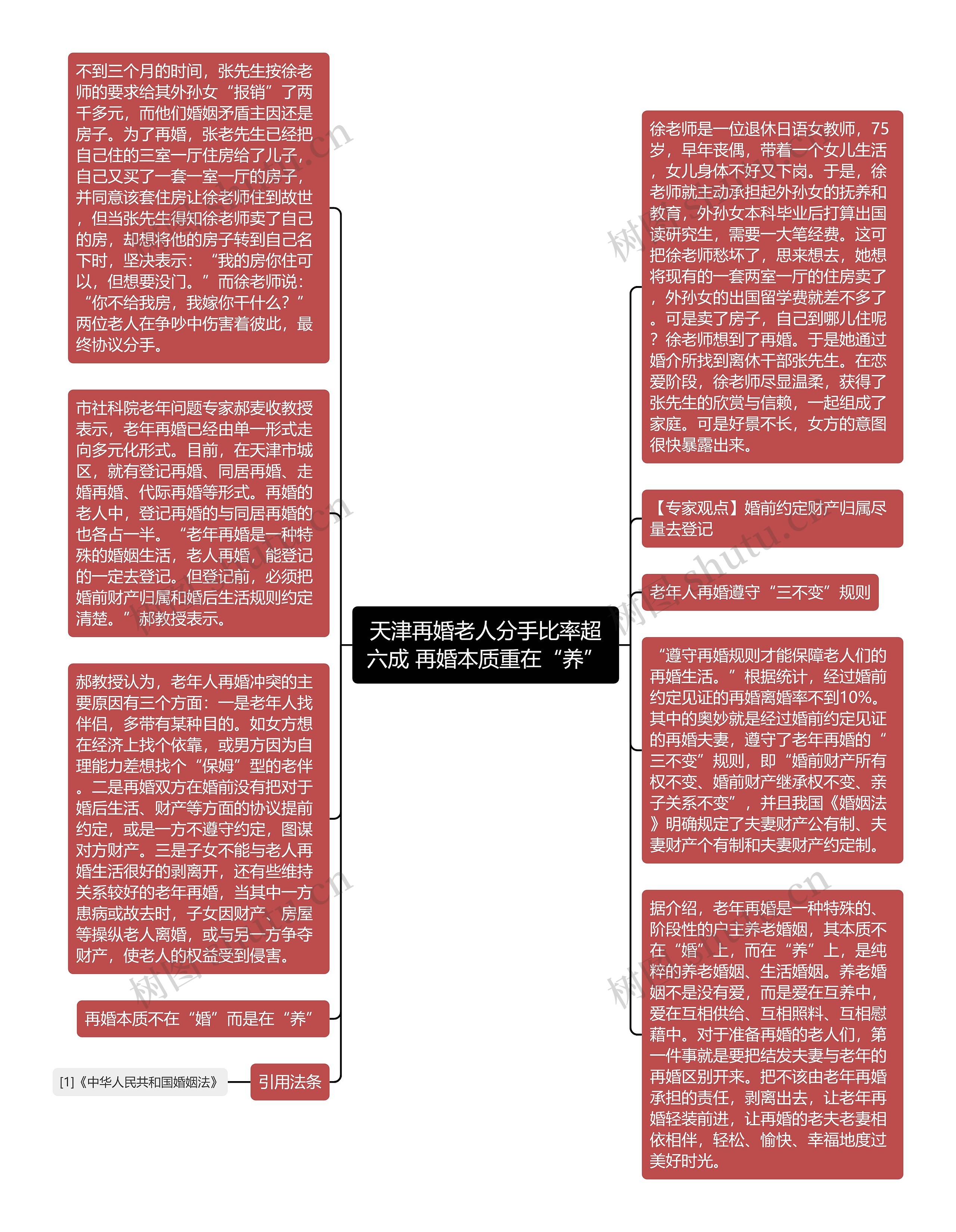 天津再婚老人分手比率超六成 再婚本质重在“养”思维导图