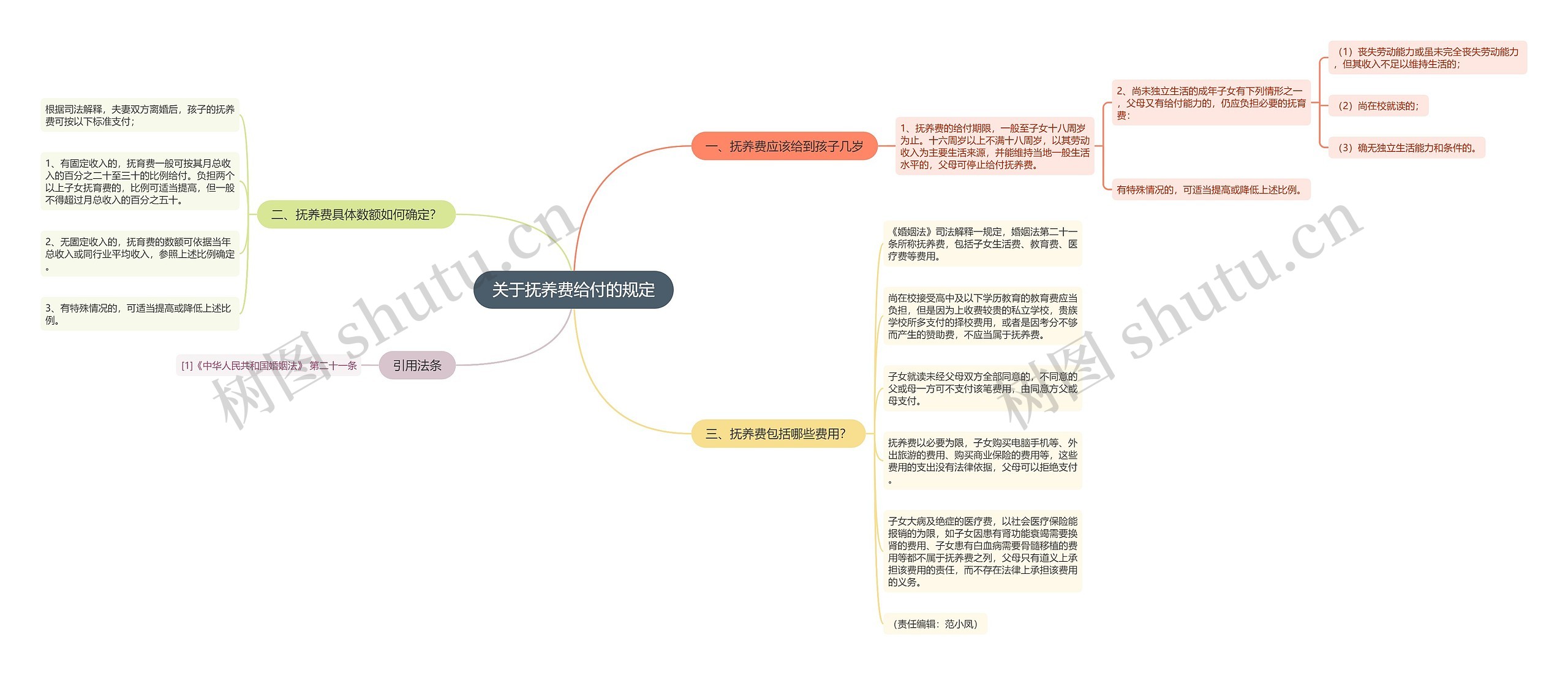 关于抚养费给付的规定思维导图