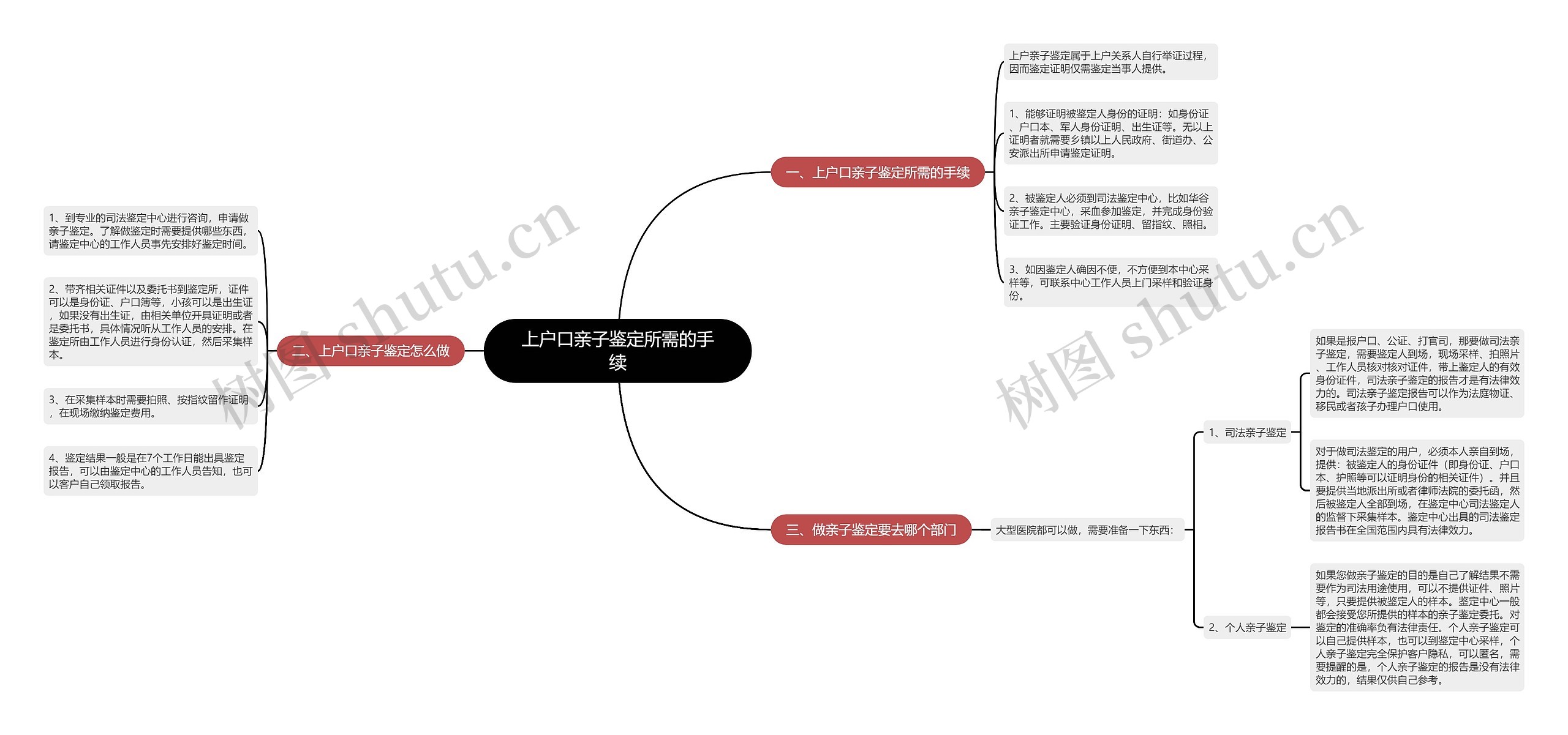 上户口亲子鉴定所需的手续思维导图