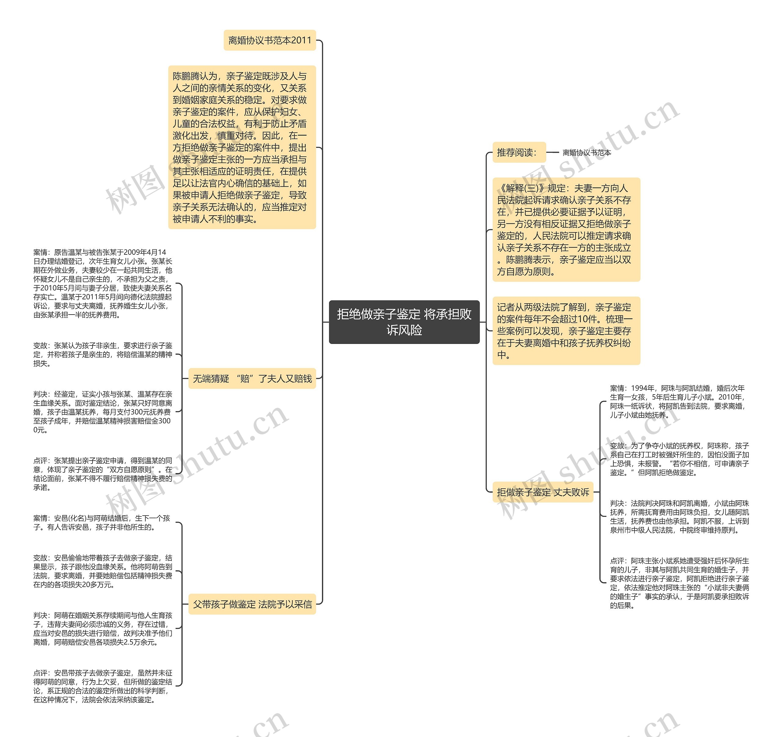 拒绝做亲子鉴定 将承担败诉风险思维导图