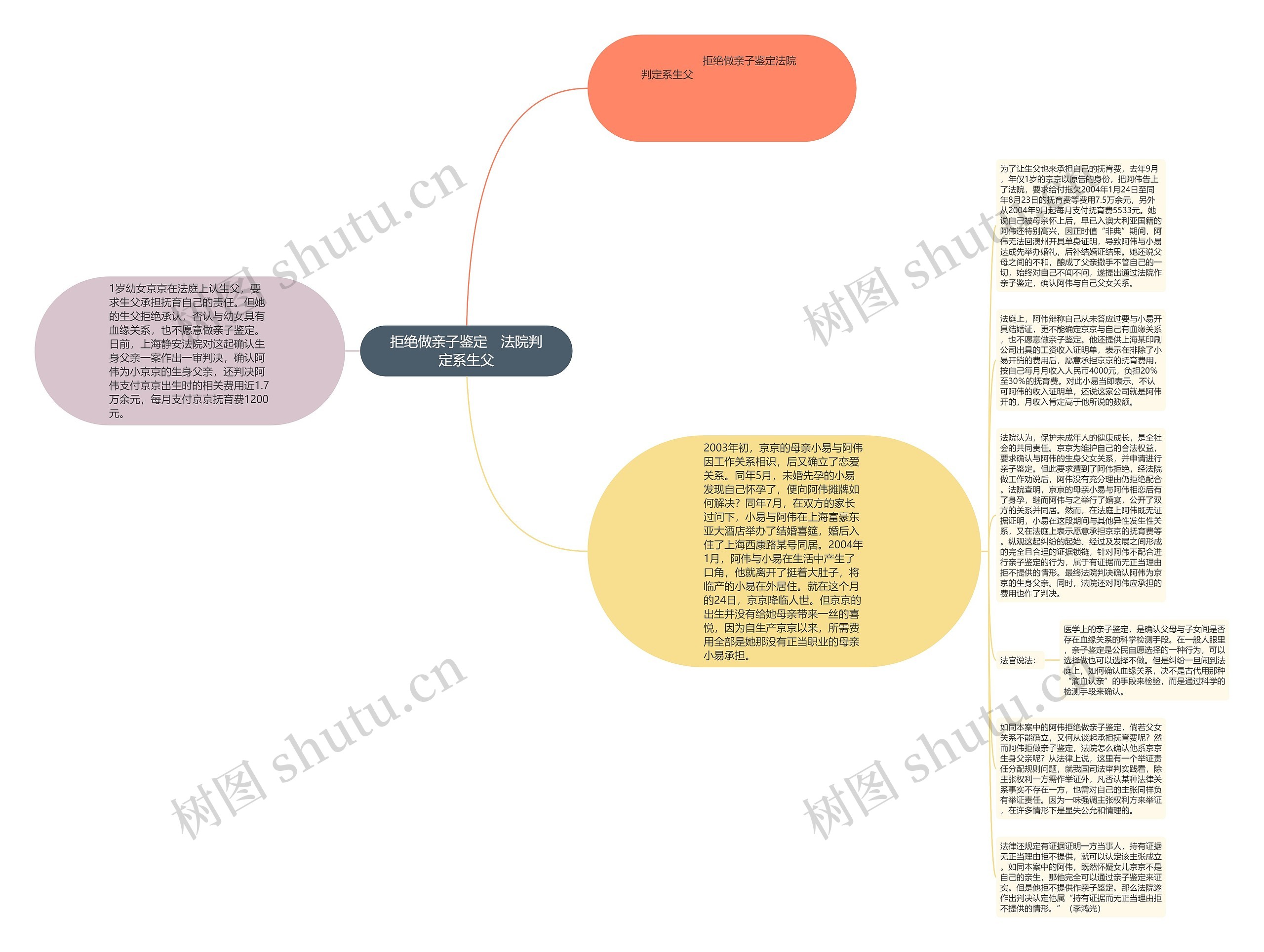 拒绝做亲子鉴定　法院判定系生父思维导图