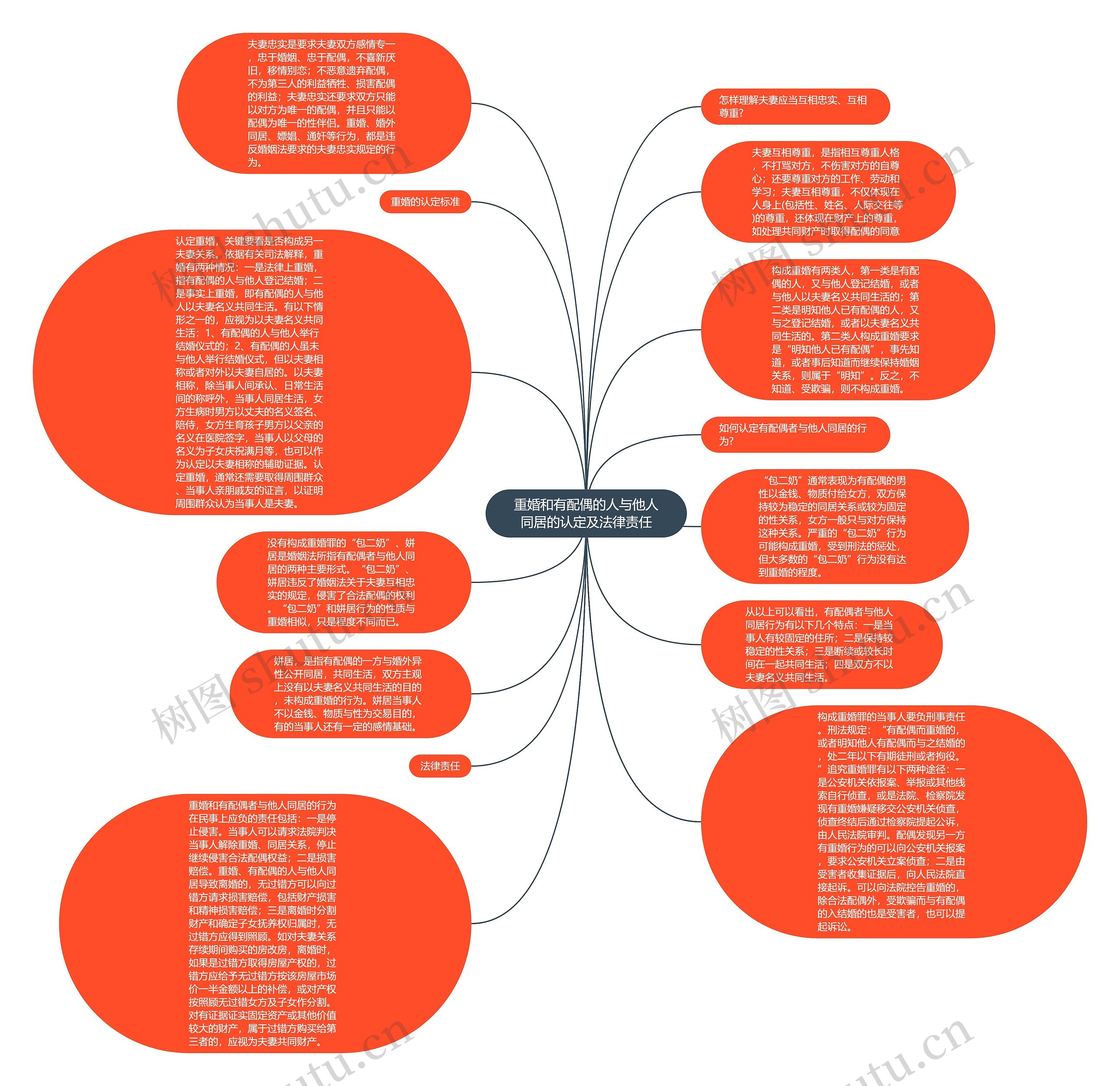 重婚和有配偶的人与他人同居的认定及法律责任思维导图