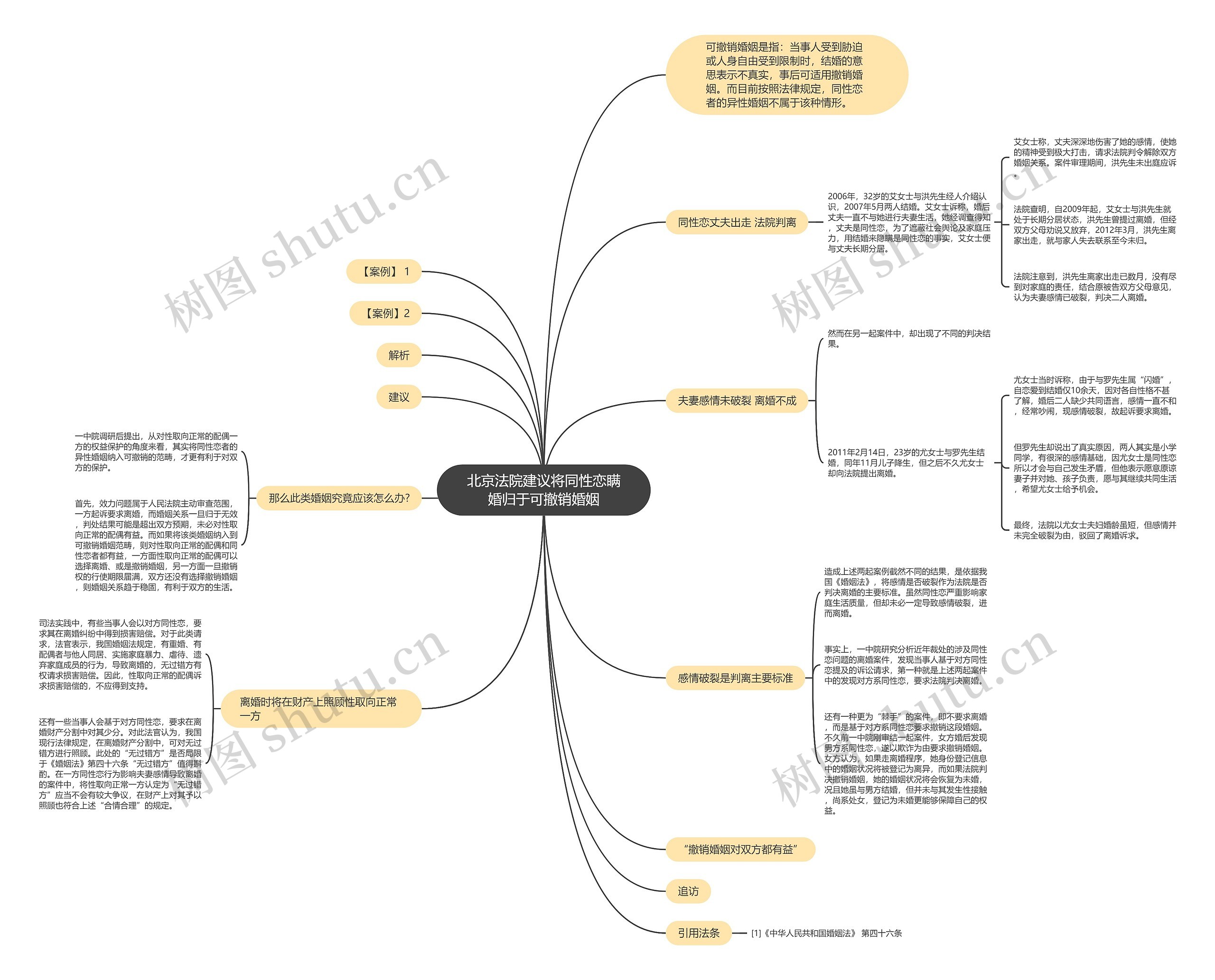 北京法院建议将同性恋瞒婚归于可撤销婚姻思维导图