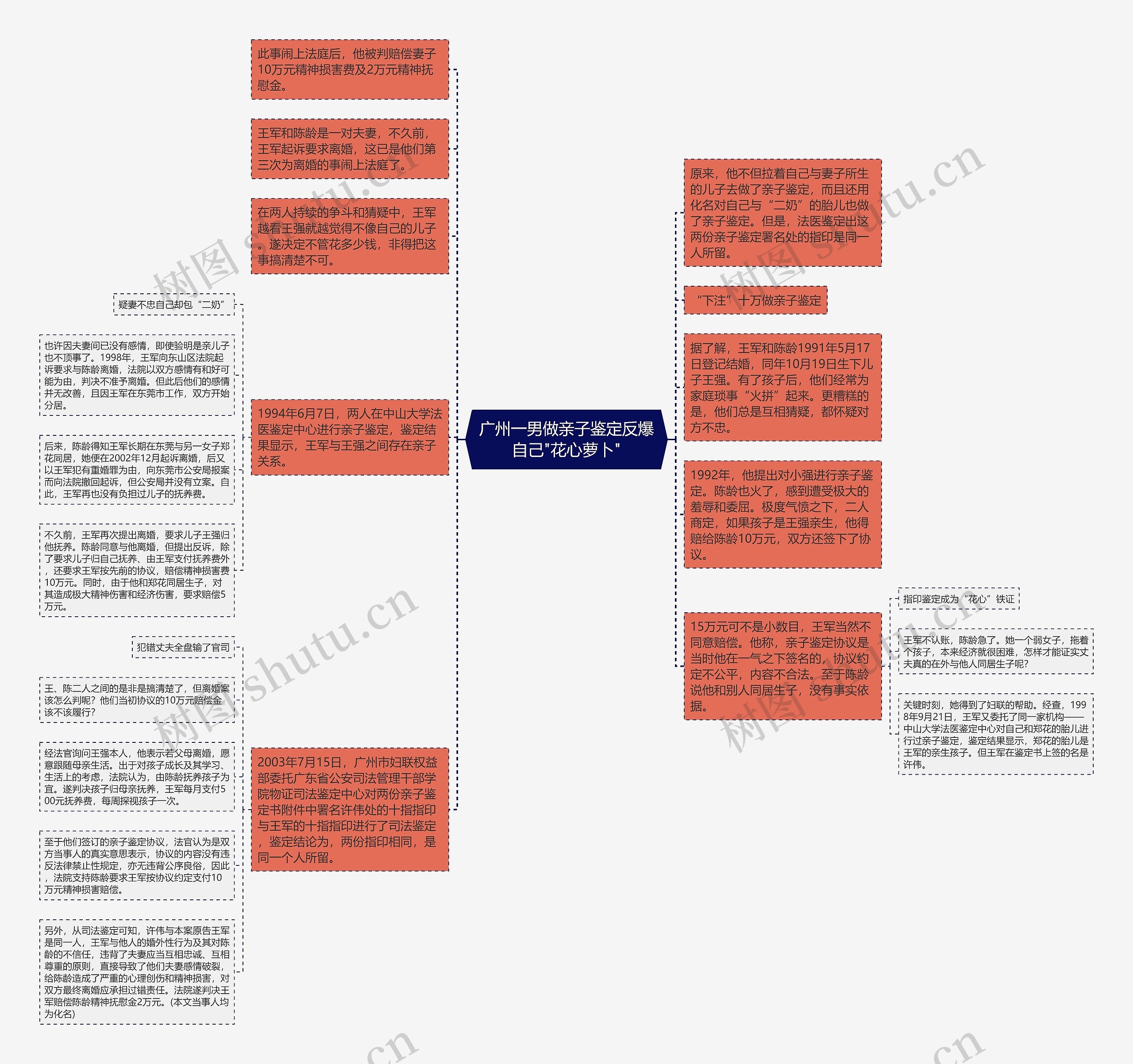 广州一男做亲子鉴定反爆自己"花心萝卜"思维导图