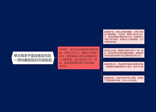 单方做亲子鉴定被定无效 一男向妻索赔20万被驳回