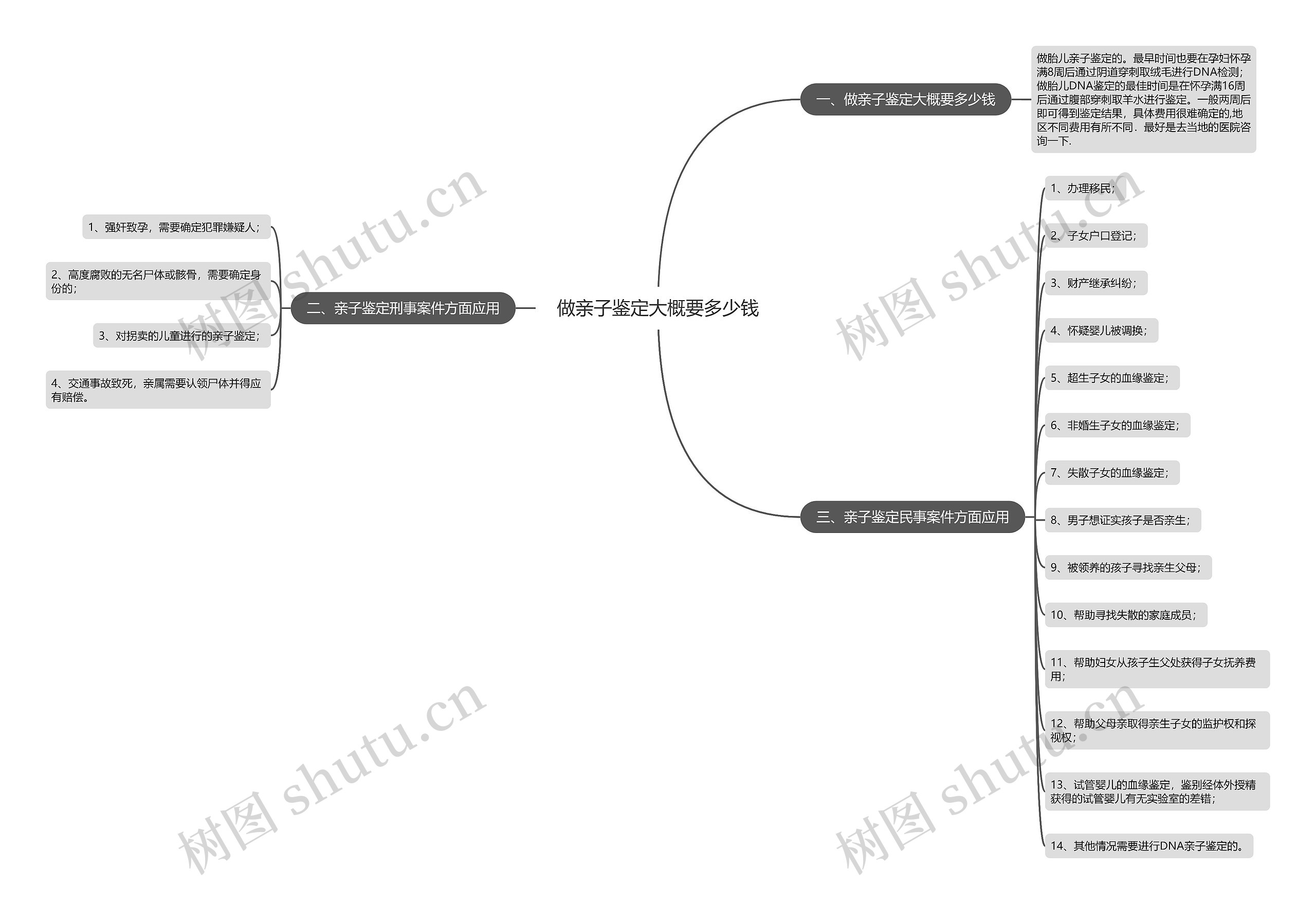 做亲子鉴定大概要多少钱思维导图