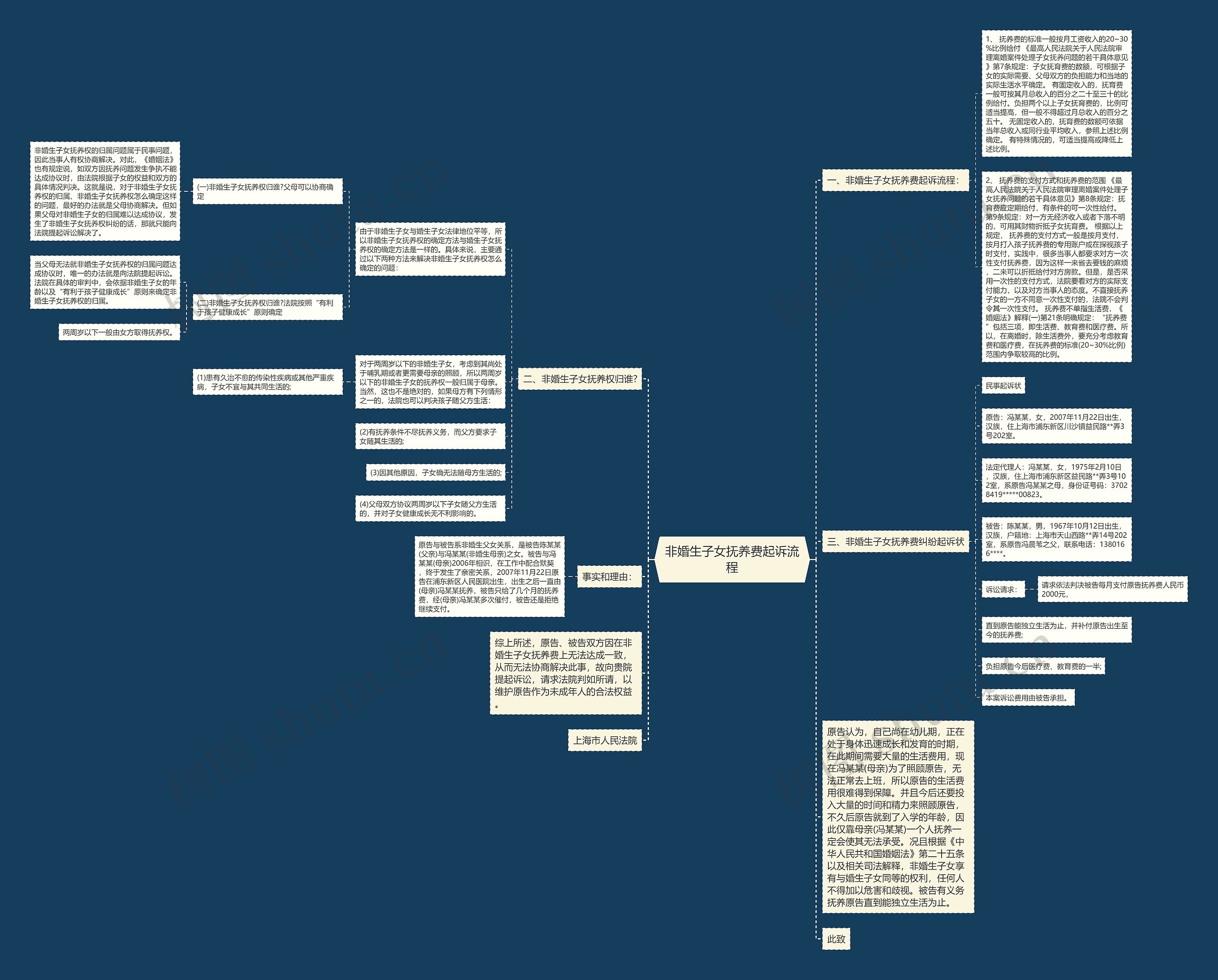 非婚生子女抚养费起诉流程思维导图