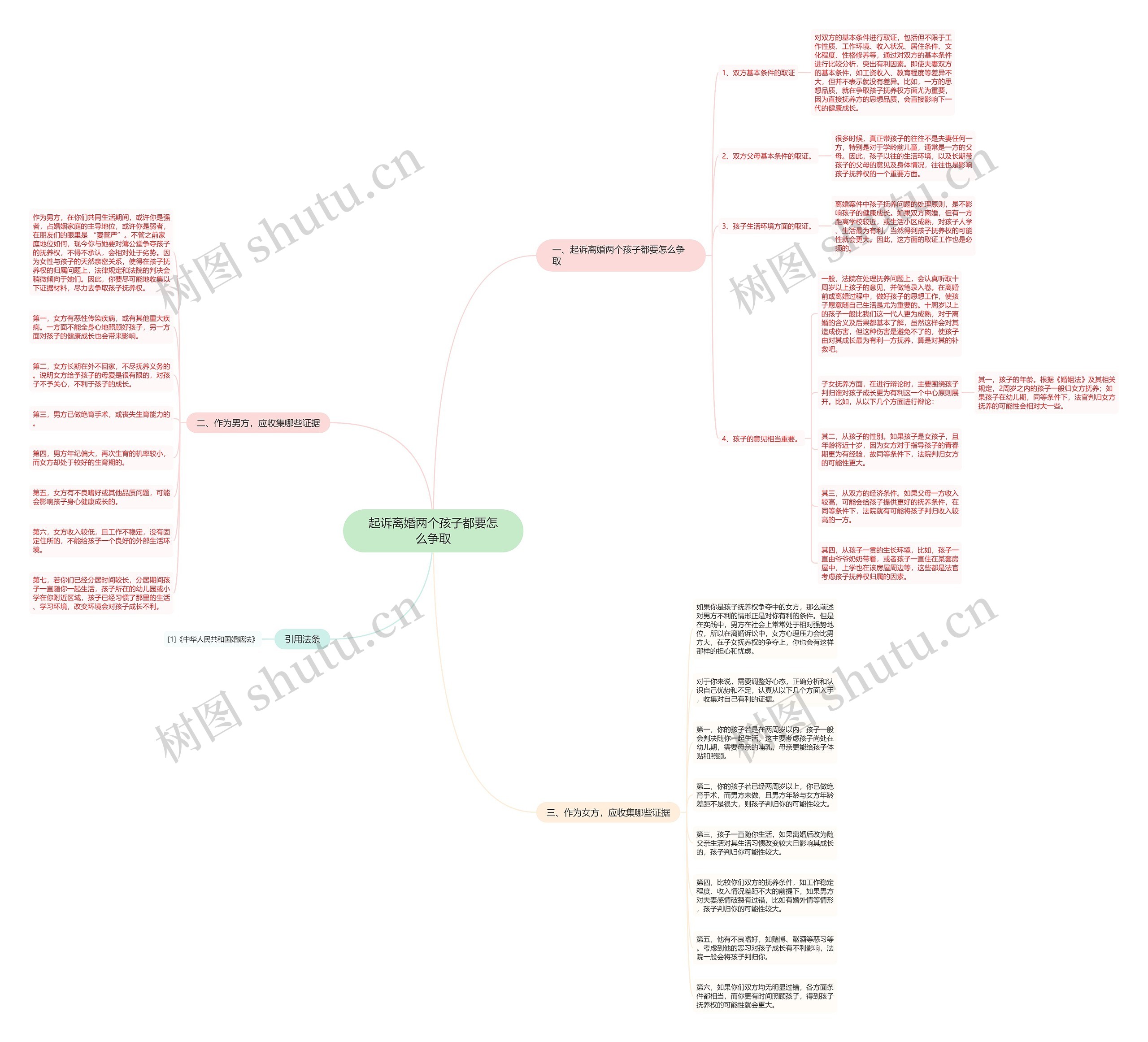 起诉离婚两个孩子都要怎么争取思维导图