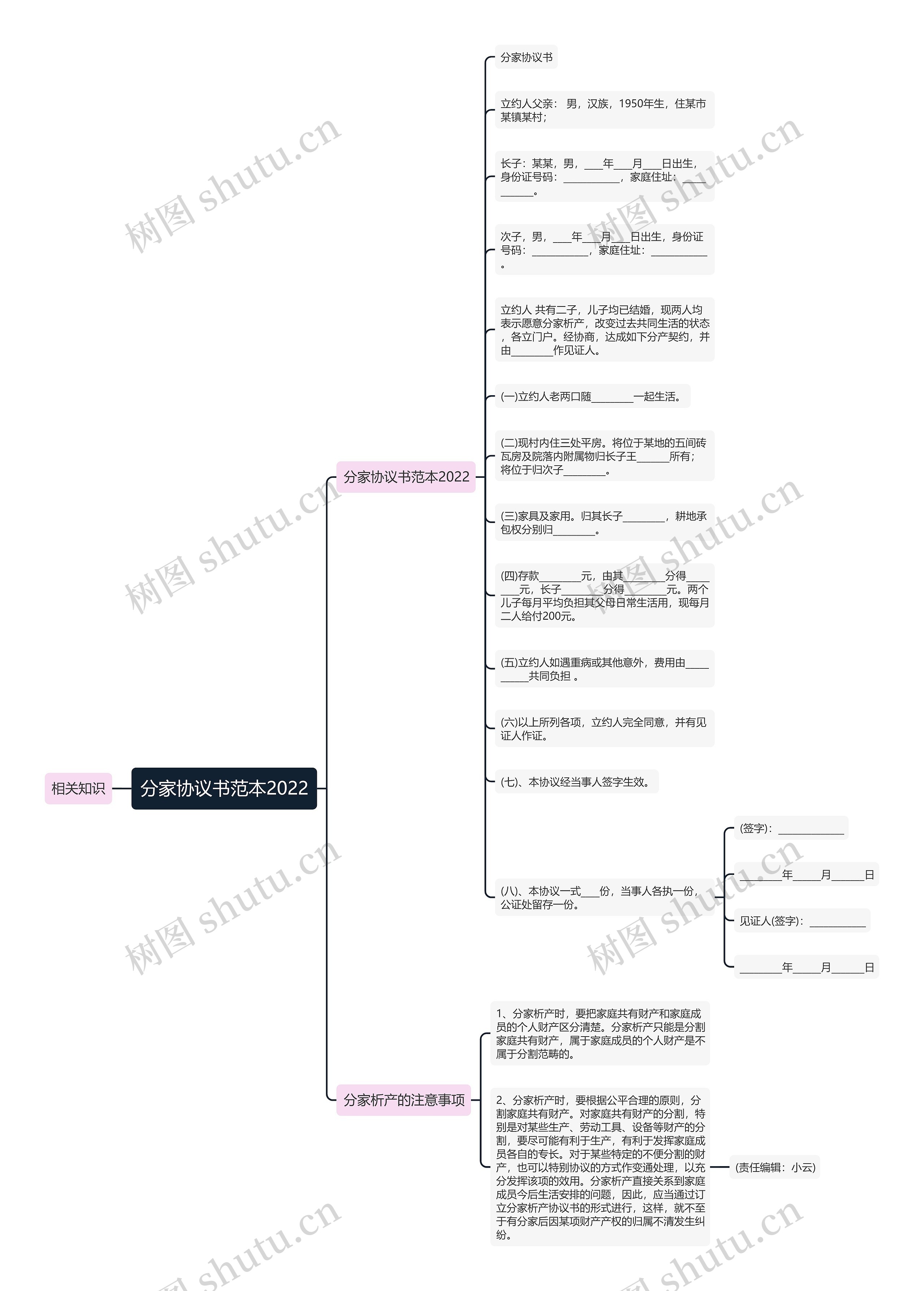 分家协议书范本2022思维导图
