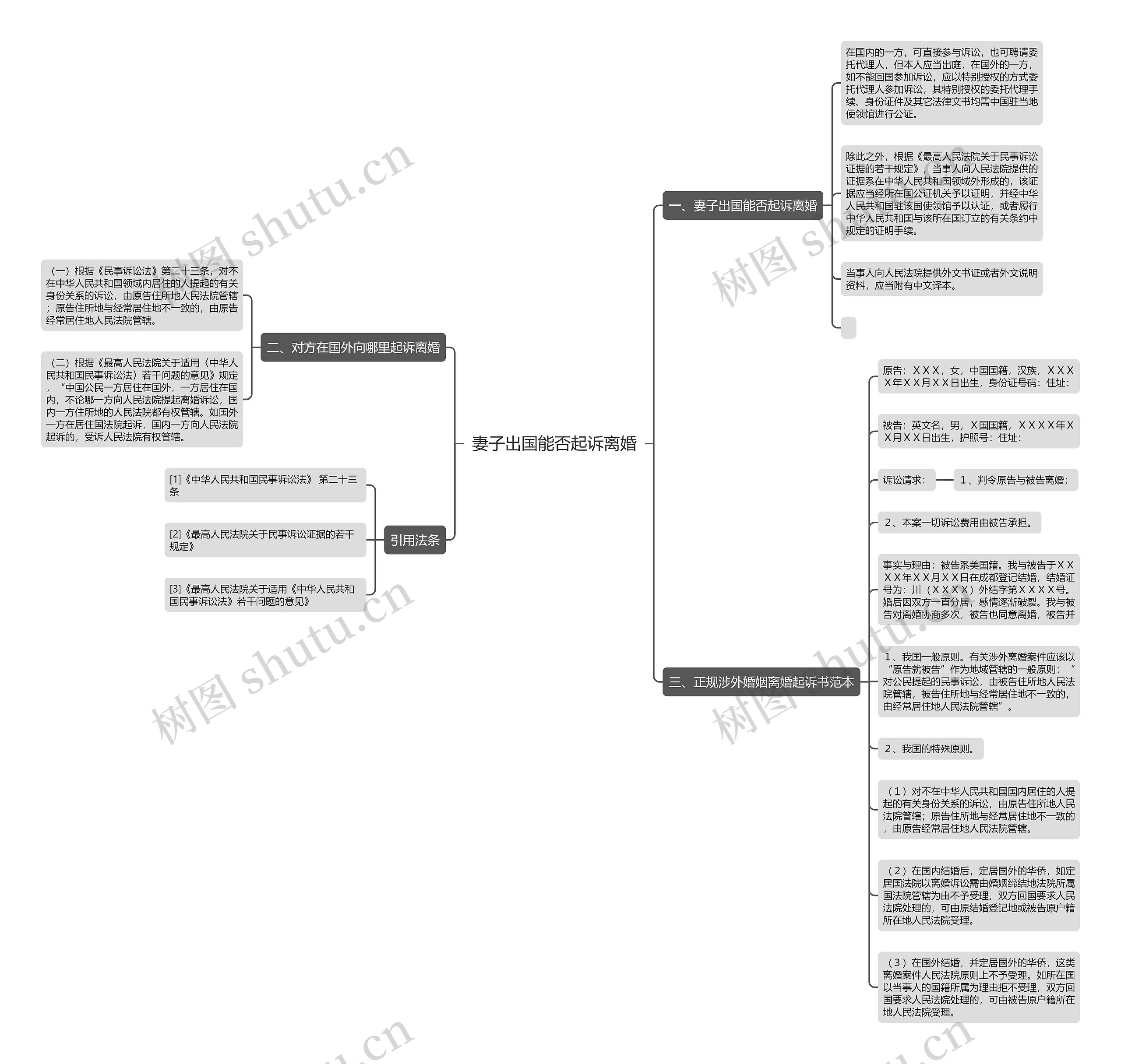 妻子出国能否起诉离婚思维导图