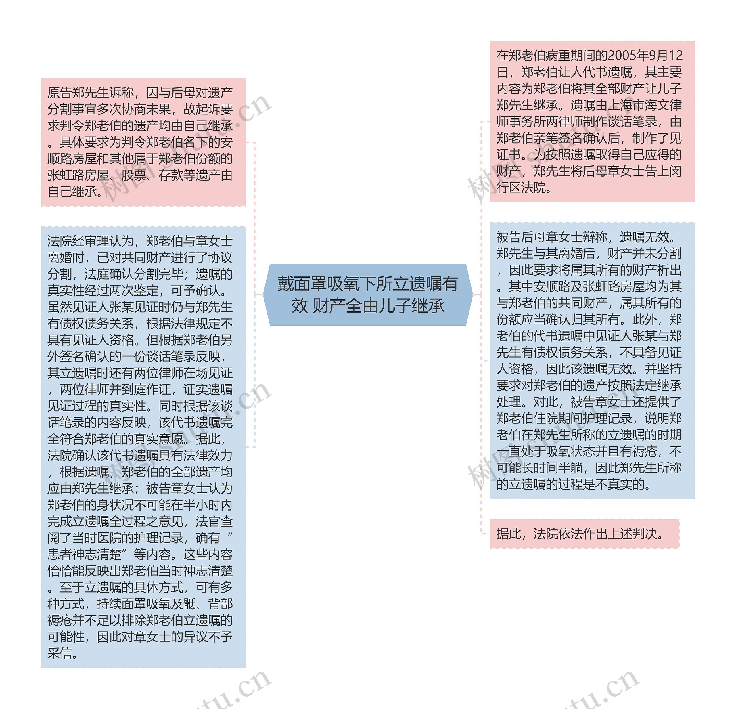 戴面罩吸氧下所立遗嘱有效 财产全由儿子继承思维导图