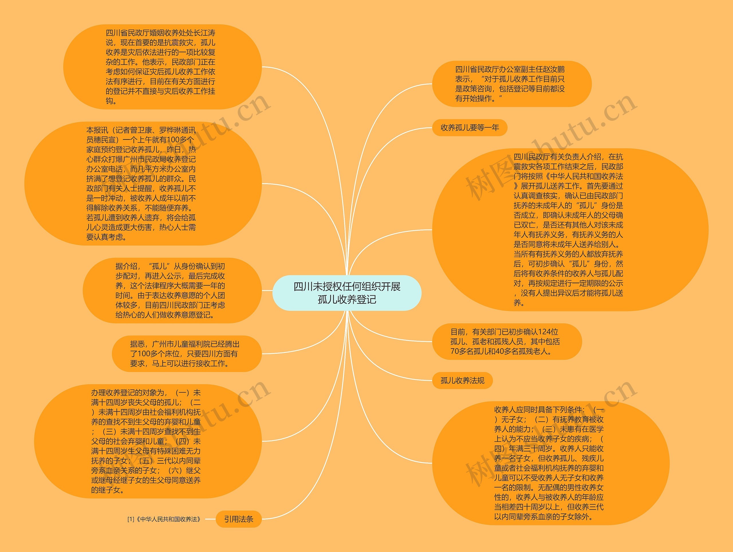 四川未授权任何组织开展孤儿收养登记思维导图