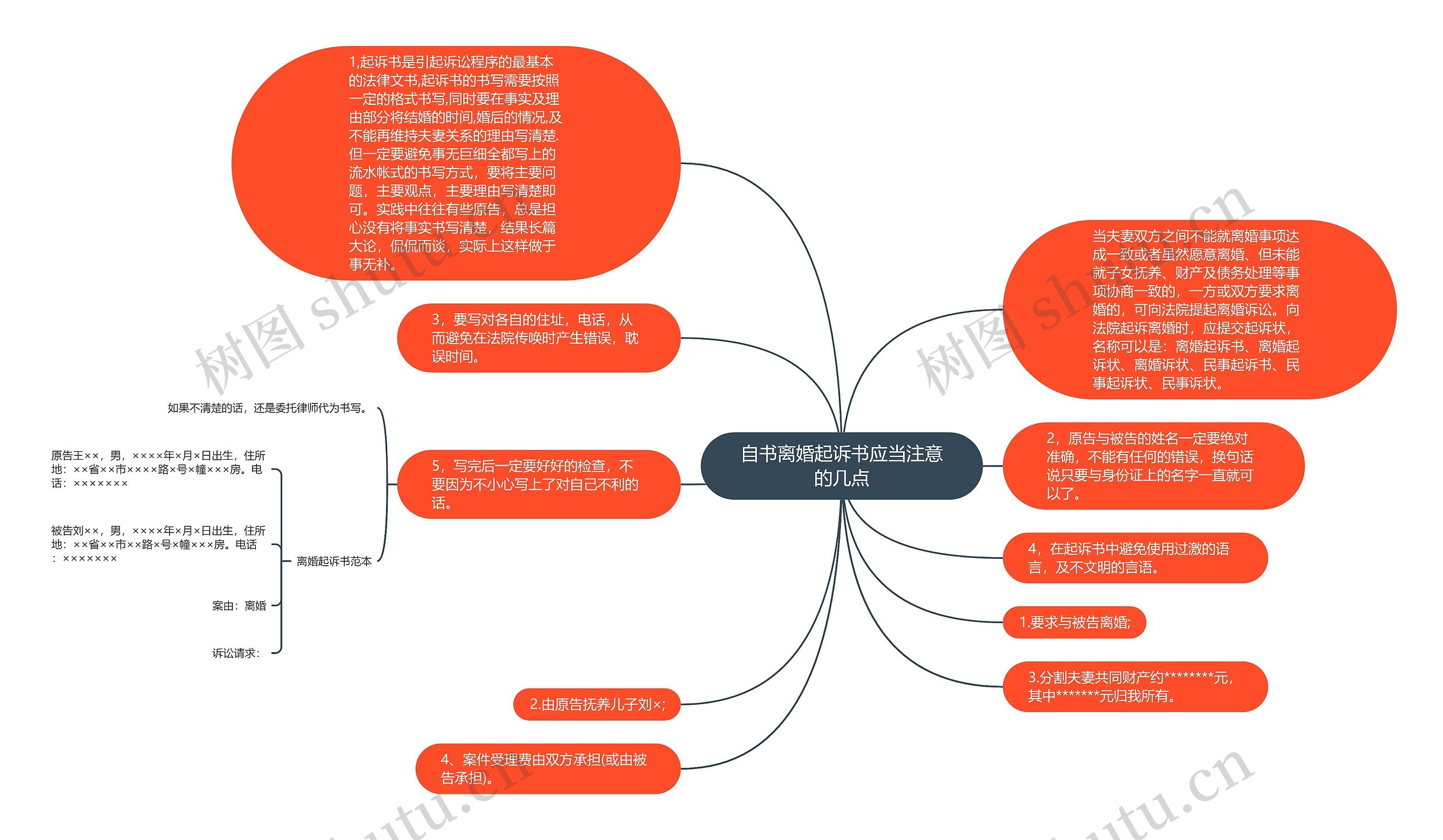 自书离婚起诉书应当注意的几点思维导图