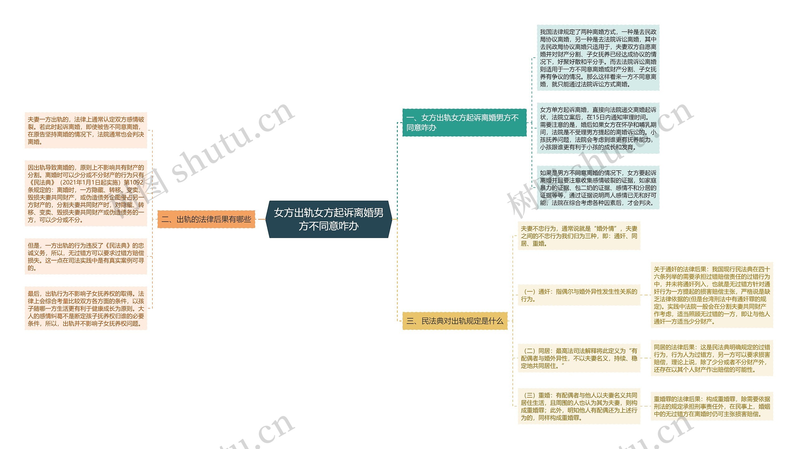 女方出轨女方起诉离婚男方不同意咋办思维导图