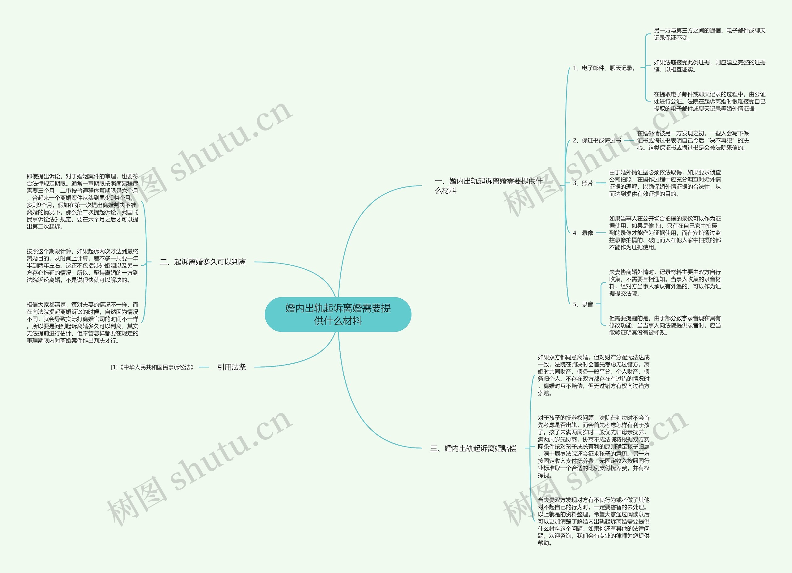 婚内出轨起诉离婚需要提供什么材料思维导图