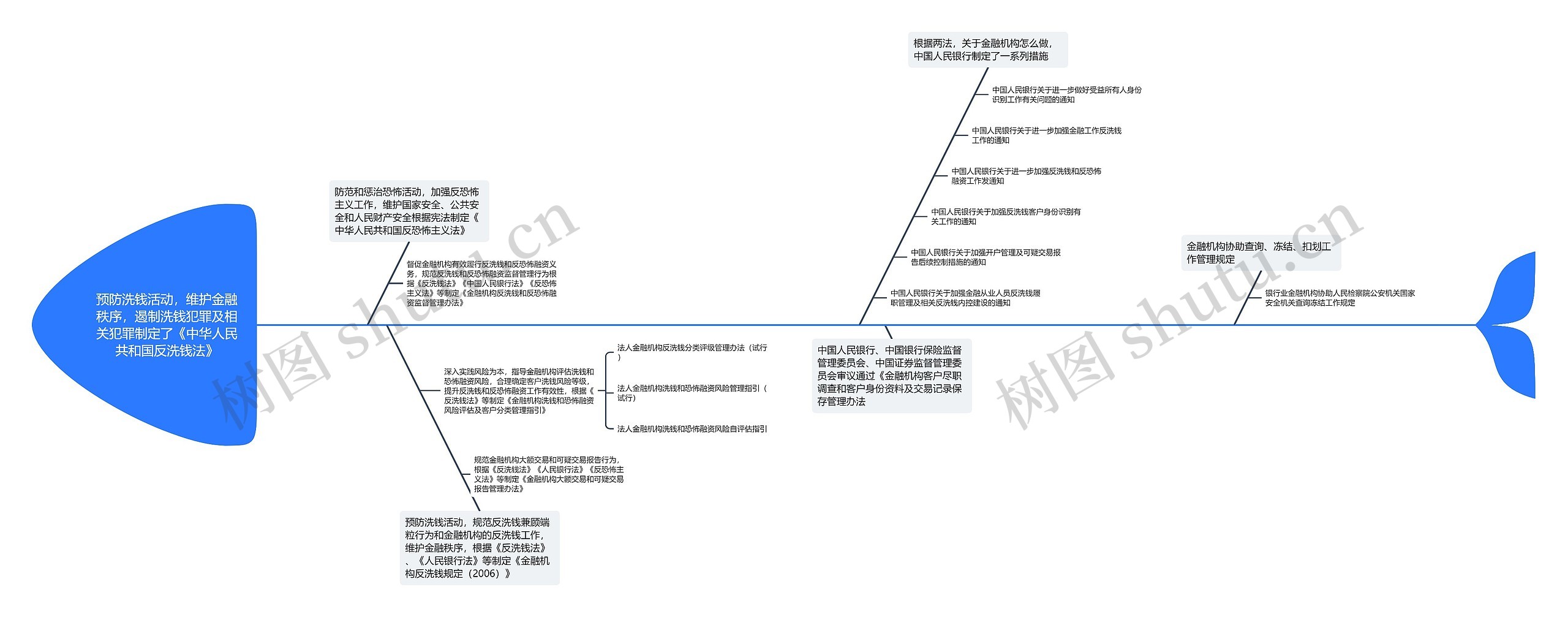 预防洗钱活动，维护金融秩序，遏制洗钱犯罪及相关犯罪制定了《中华人民共和国反洗钱法》思维导图