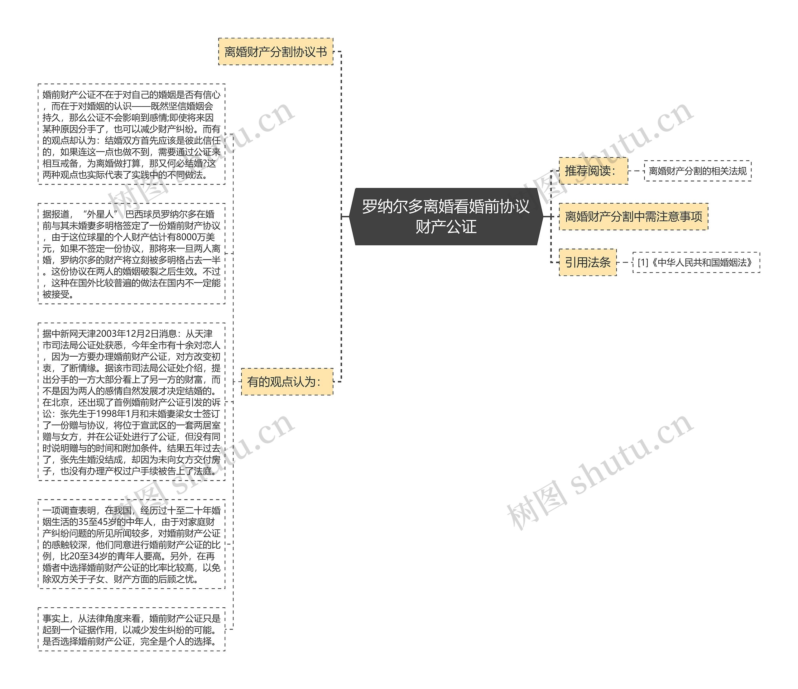 罗纳尔多离婚看婚前协议财产公证思维导图