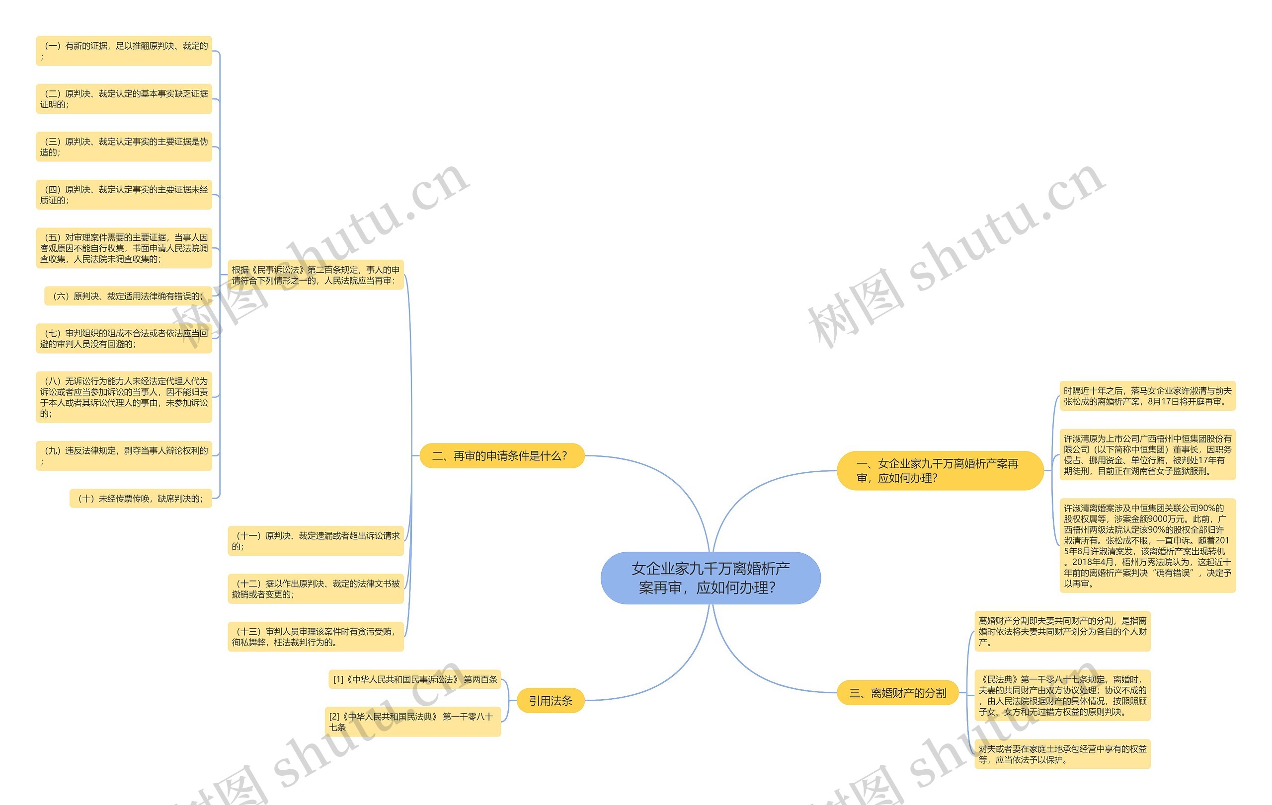 女企业家九千万离婚析产案再审，应如何办理？思维导图