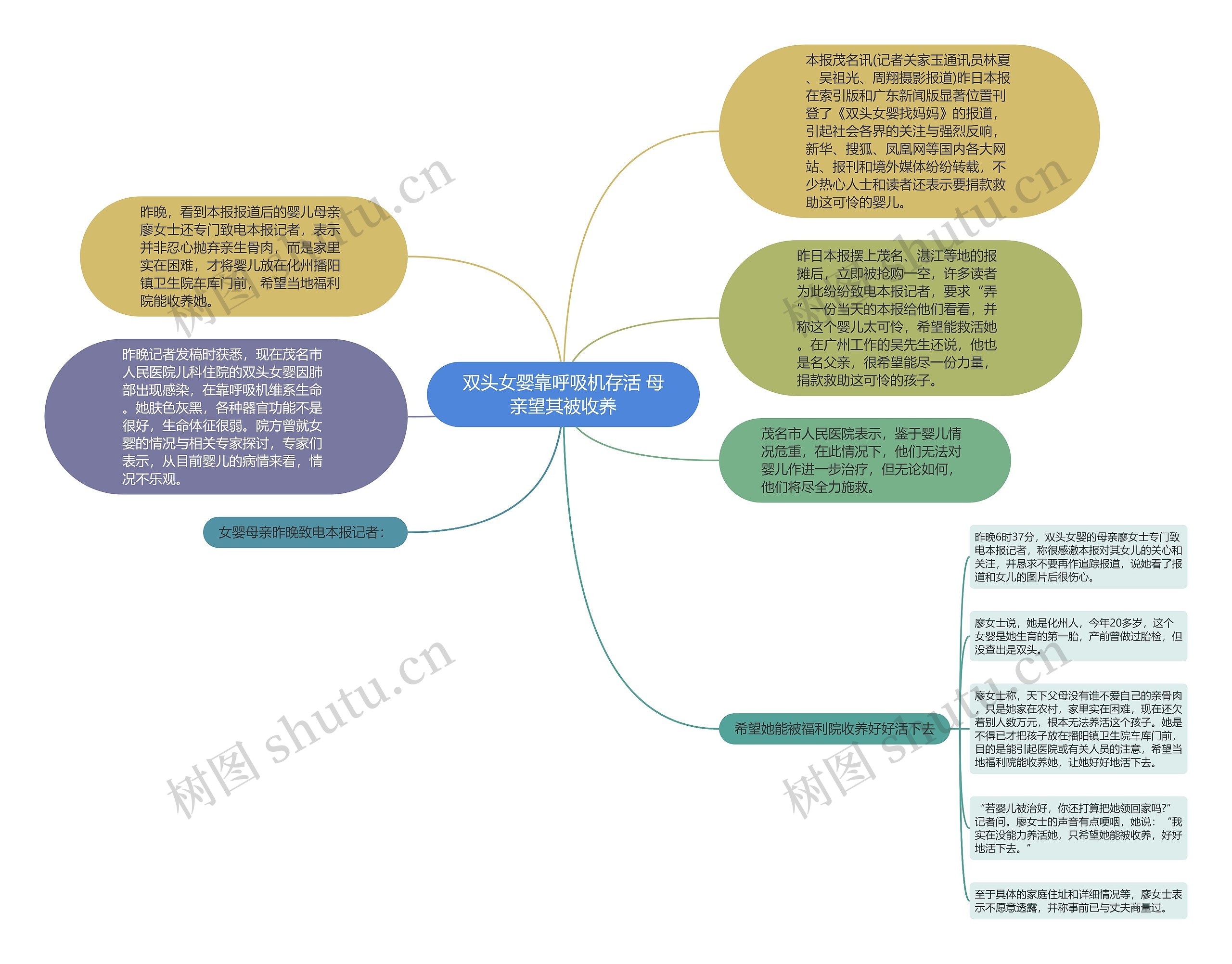 双头女婴靠呼吸机存活 母亲望其被收养思维导图