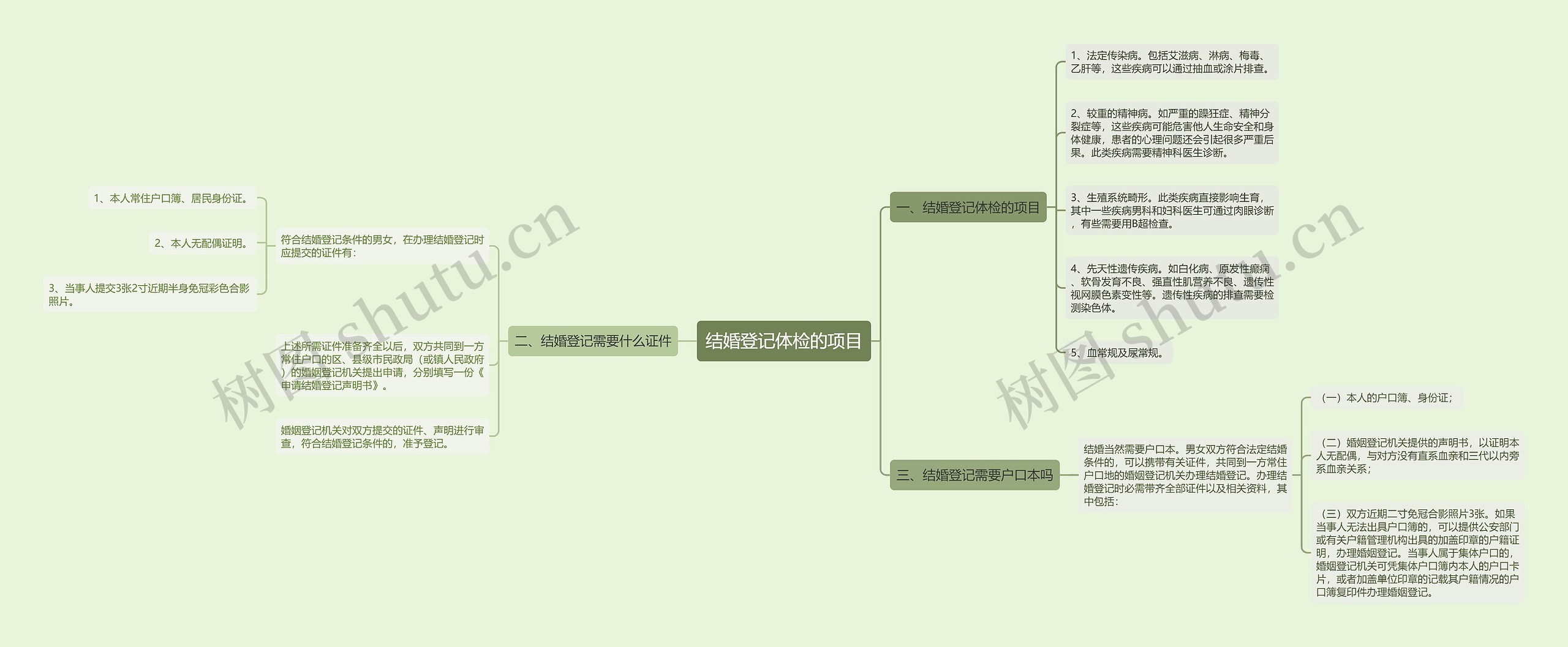 结婚登记体检的项目思维导图