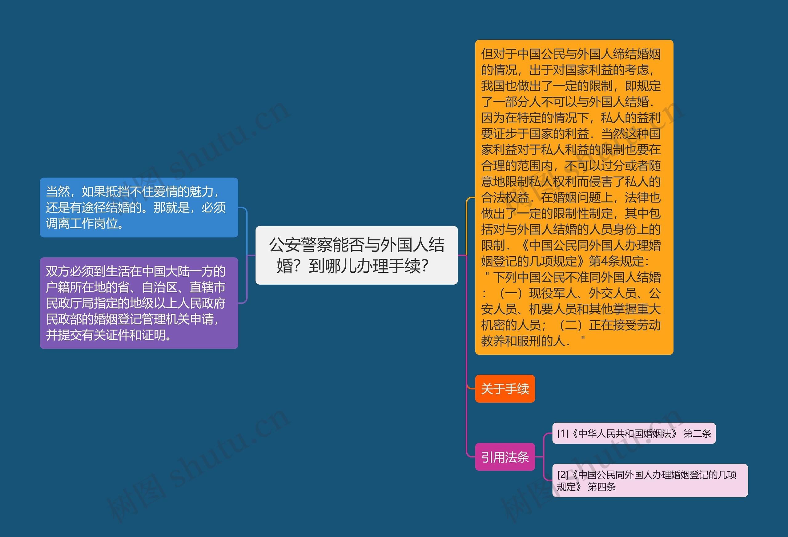 公安警察能否与外国人结婚？到哪儿办理手续？思维导图