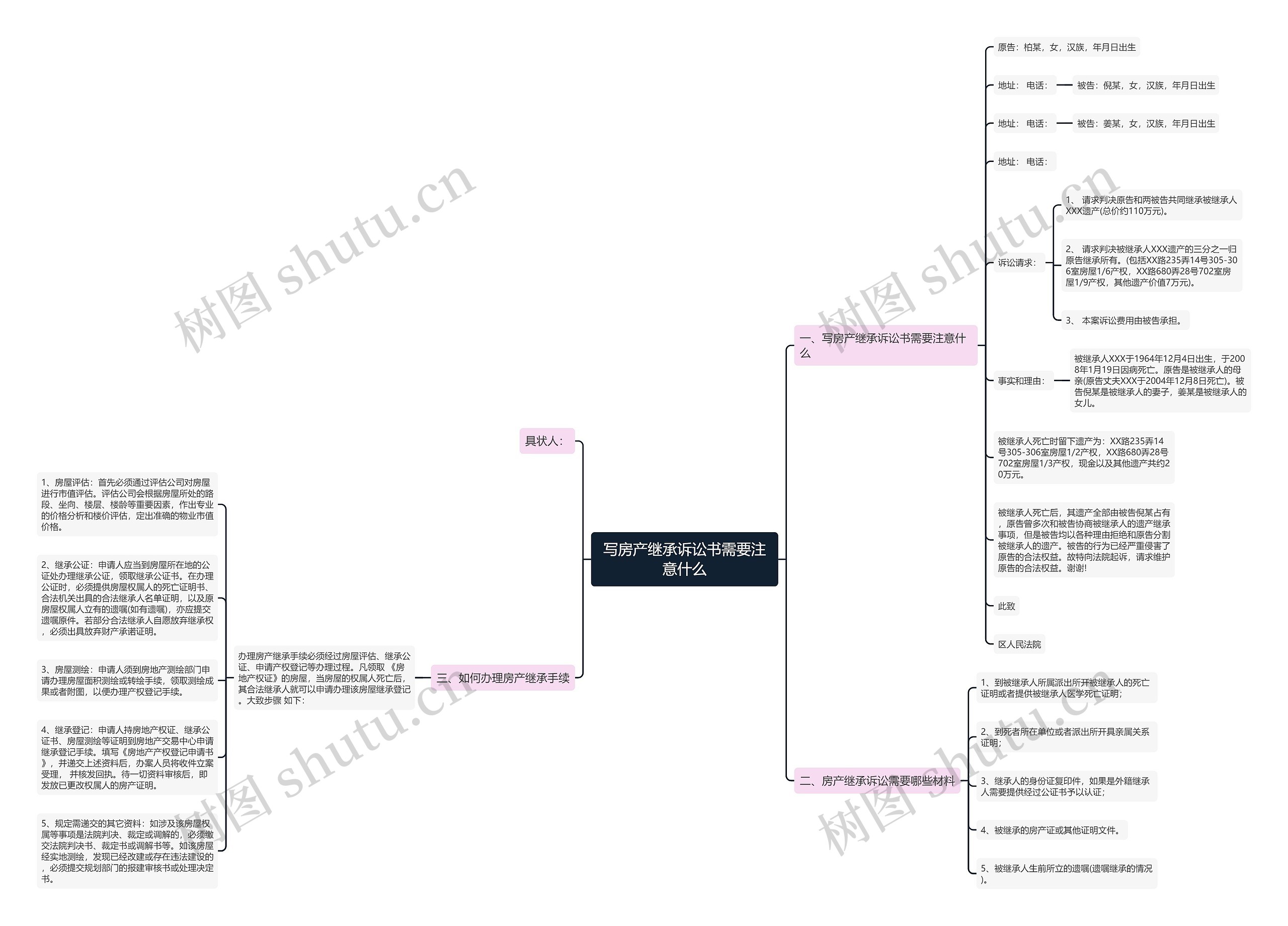 写房产继承诉讼书需要注意什么思维导图