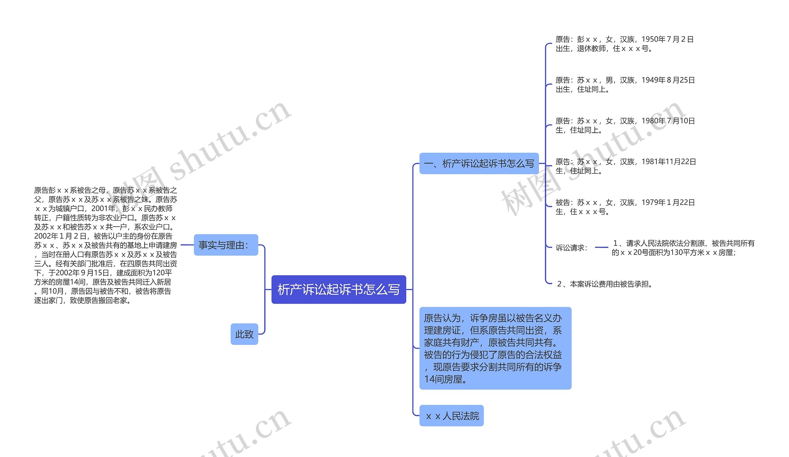 析产诉讼起诉书怎么写