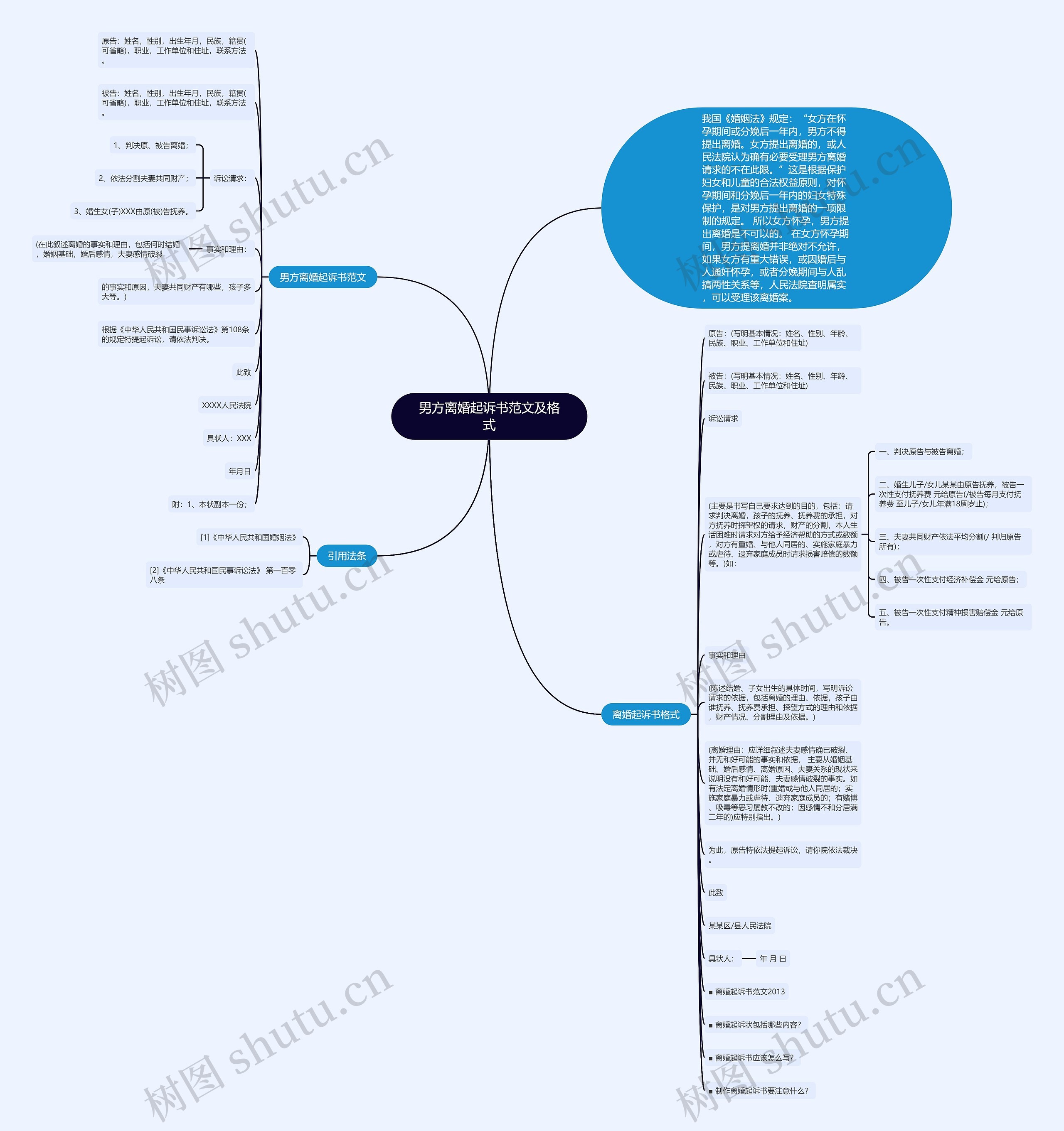 男方离婚起诉书范文及格式思维导图