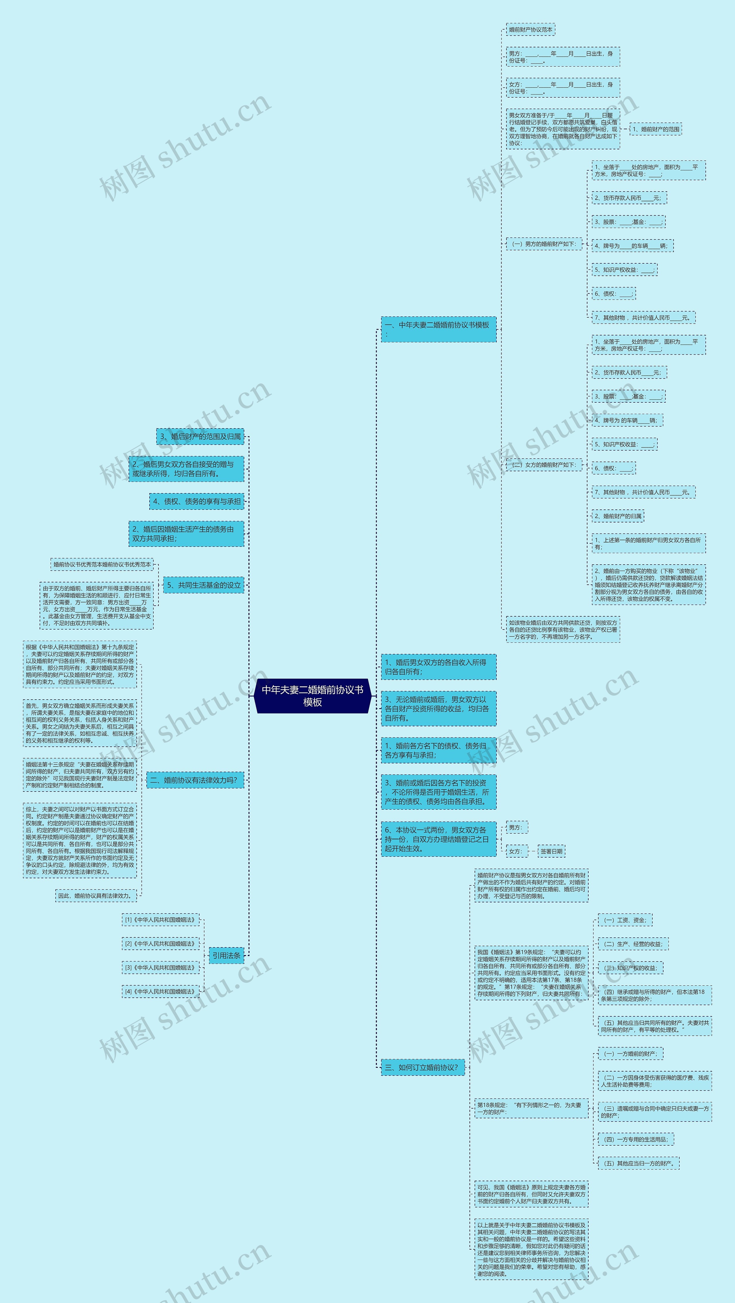 中年夫妻二婚婚前协议书思维导图
